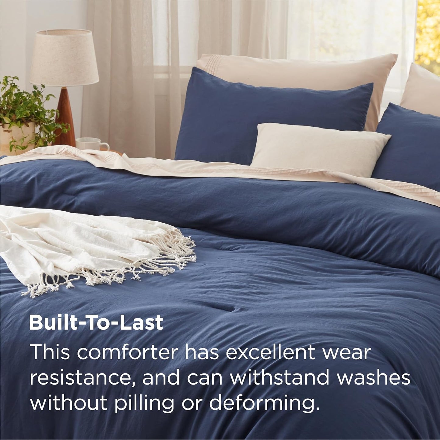 Bedsure Queen Size Comforter Set, Navy Soft Prewashed Bedding for All Seasons, 3 Pieces GentleSoft™ Warm Down Alternative Bed Set, 1 Lightweight Comforter (90"x90") and 2 Pillowcases (20"x26")