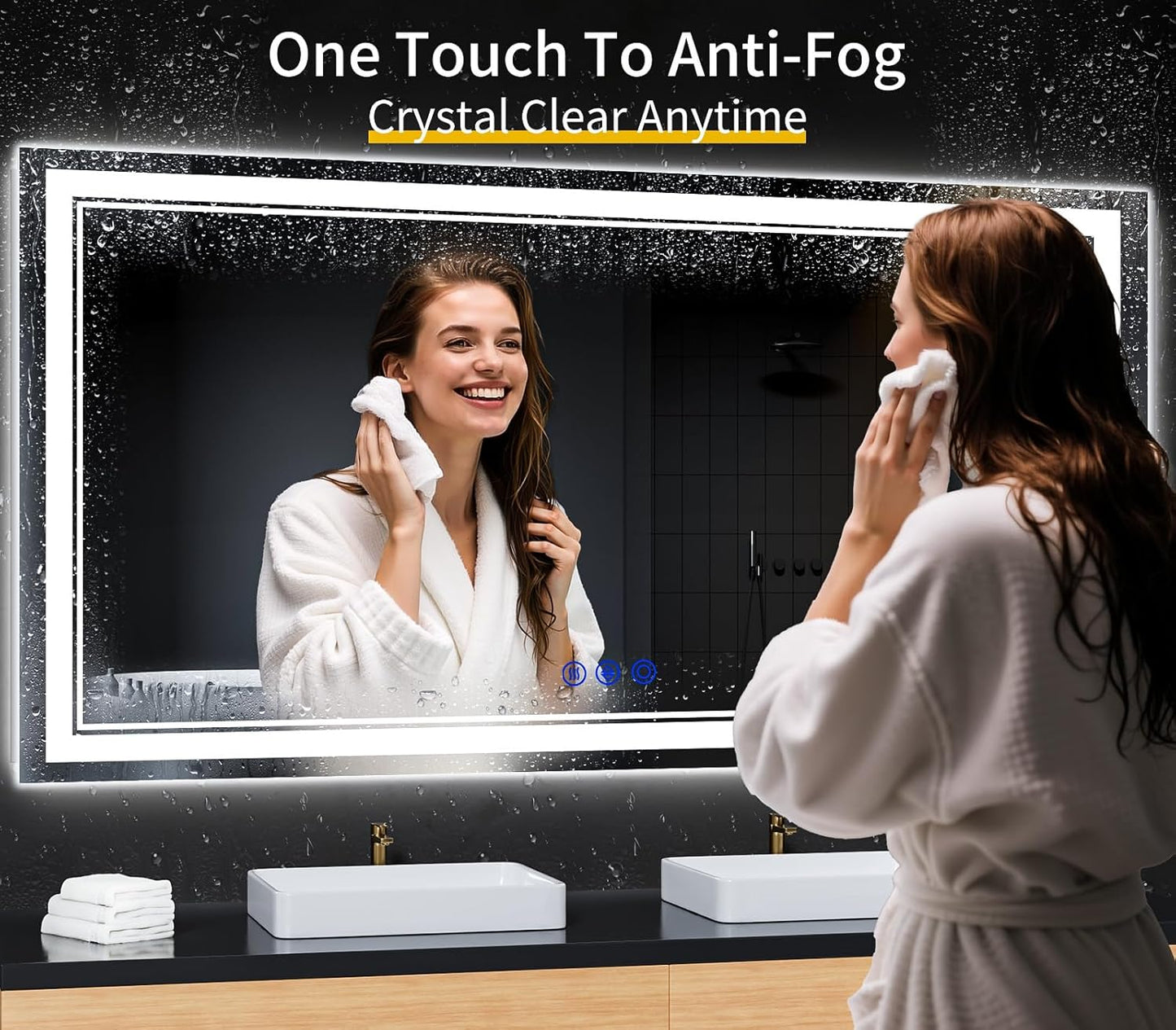 72"x36" LED Bathroom Mirror with Anti-Fog, Stepless Dimmable Lights, 3 Color Modes, Shatter-Proof Tempered Glass, Memory Function & Waterproof Design