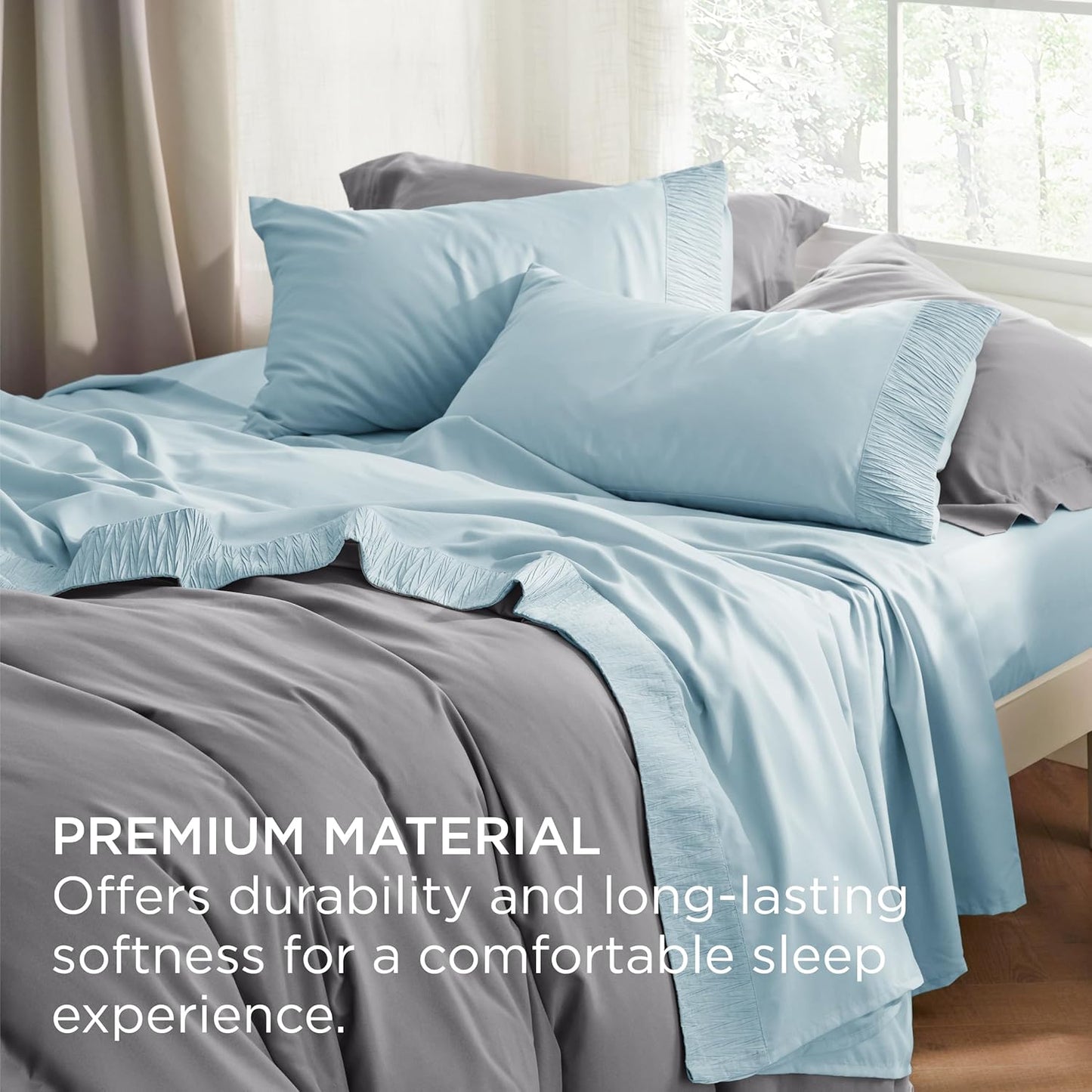 Bedsure California King Sheet Sets - 4 Pieces Soft Cal King Sheets - Breathable & Cooling - Hotel Luxury - Easy Care Polyester Microfiber Bedding for Women, Men, Light Blue