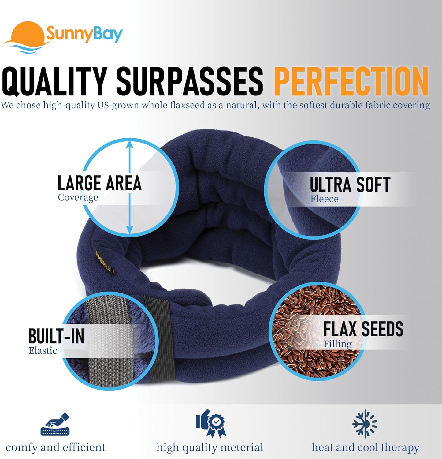 SunnyBay Microwave Heating Pad, Microwavable Heated Neck and Shoulder Wrap, Hands-Free Weighted Moist Hot or Cool Pack, Soft Fleece Cover and Flaxseed Filling, 26 Inch Length, Made in USA, Navy
