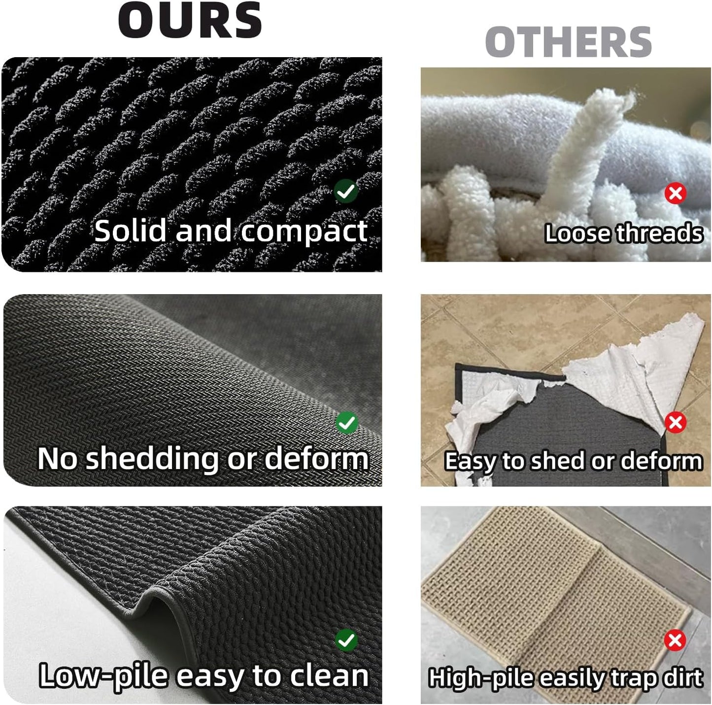 Black Bathroom Runner Rugs, Long Bath Mat Runner Washable Thin Quick Dry Low Pile Bathroom Runner Rugs Non Slip, Black 16''x60''
