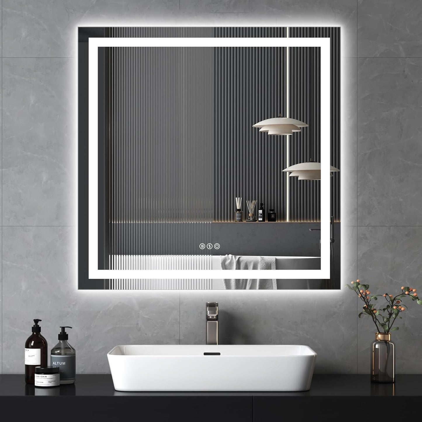 LED Bathroom Mirror with Lights, 36×36Inch Front and Backlit Led Mirror for Bathroom, 3 Colors Dimmable, Defogging, Memory Function, Shatterproof, Tempered Glass, Horizontal/Vertical, UL Listed