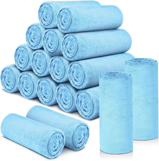 18 Pieces Fleece Blankets Bulk for Wedding 50 x 60 Inch Soft Lightweight Flannel Throw Blankets Bulk for Wedding Guests Home Outdoor Couch Sofa Bed Gifts (Light Blue)