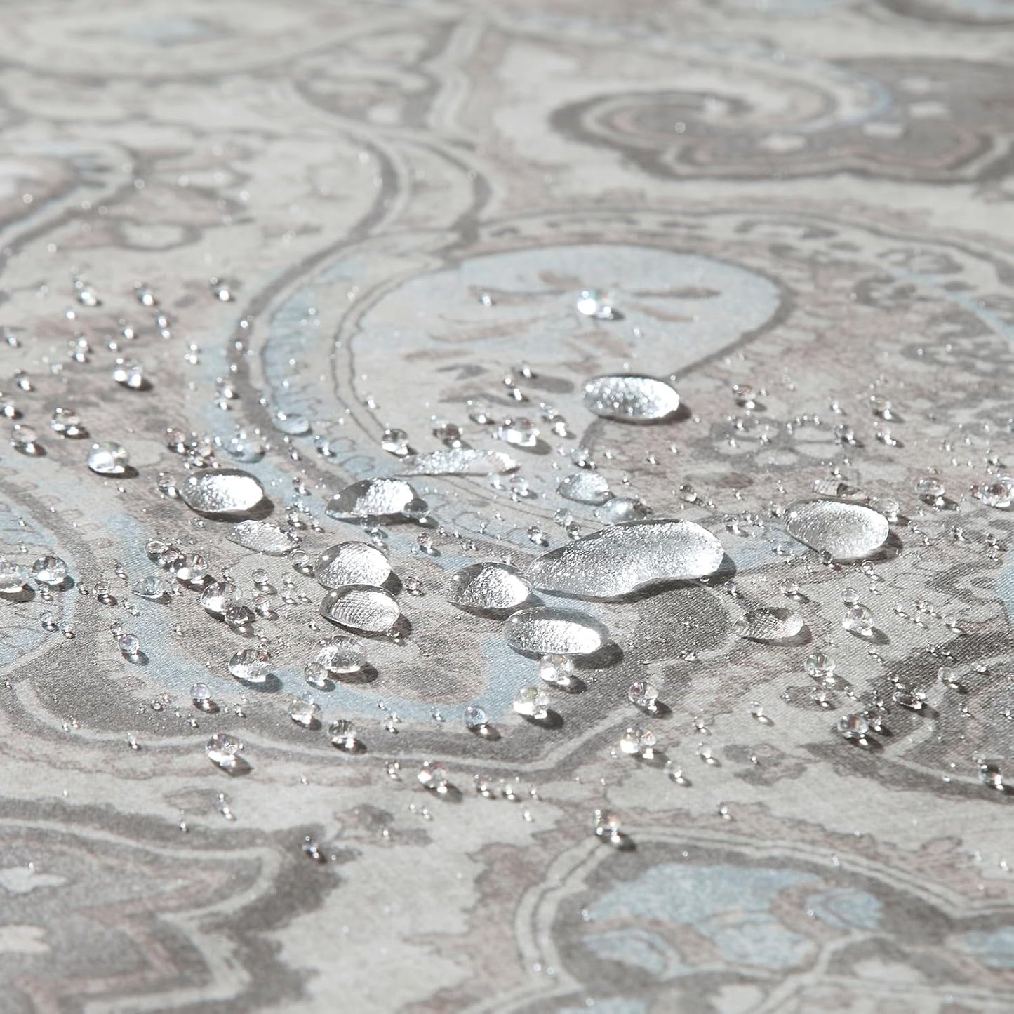 90 Inch Fabric Shower Curtain, Extra Long Taupe and Blue Paisley Print Shower Curtains for Bathroom, 72" W x 90" H