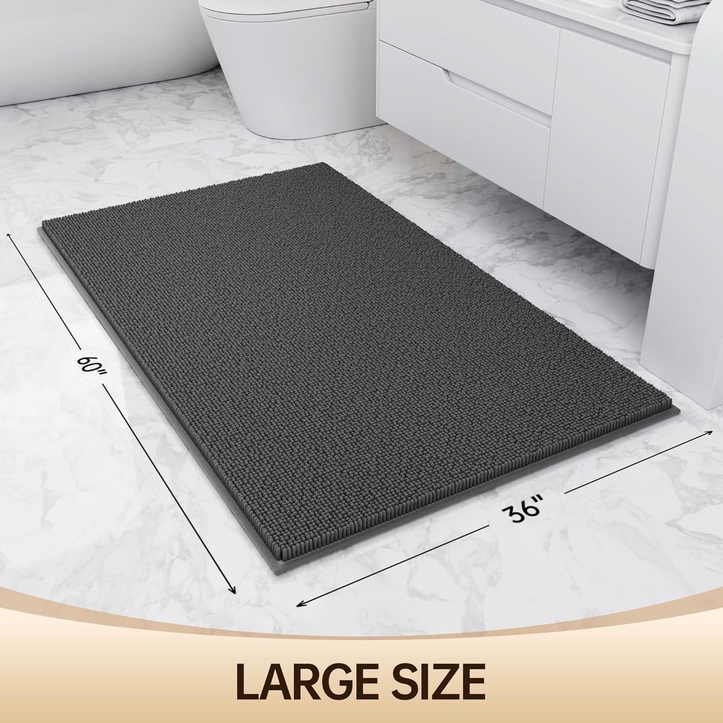 Amyracel Bathroom Rug Mat 36x60, Thick Soft Quick Dry Absorbent Chenille Bath Rug, Rubber Back Non Slip Machine Washable Bath Mat for Bathroom Shower Tub Floor