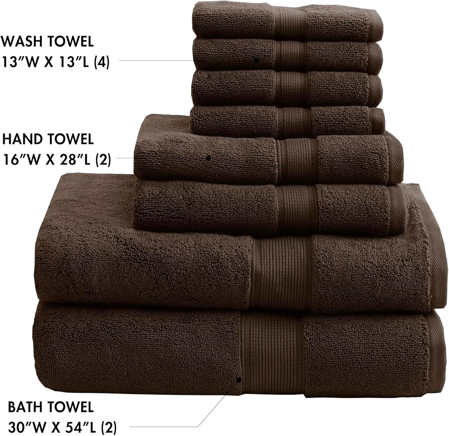 Madison Park 800GSM Bathroom Towel Set of 8 100% Cotton Bath Towel Set for Bathroom Luxurious Highly Absorbent 2 Bath Towels 2 Hand Towels 4 Washcloths Quick Dry Spa Quality Brown