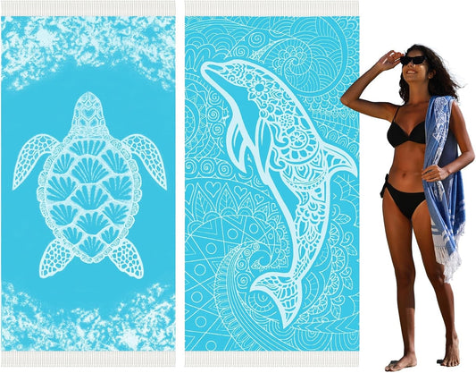 2 Pack Turkish Beach Towel Quick Dry Absorbent Cotton Lightweight Thin Bathroom Bath Pool Swim Towels Extra Large Oversized Sand Free Towel Beach Accessories Essentials Stuff Cloud Adults Gift