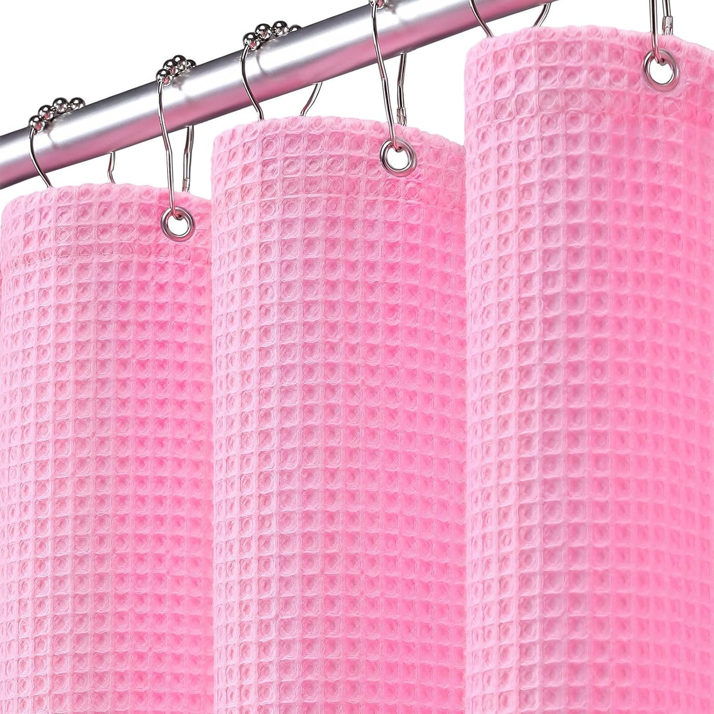 Waffle Weave Shower Curtain - Pink Cotton Fabric Texture Heavyweight Shower Curtain for Bathroom,Washable,72Wx72L