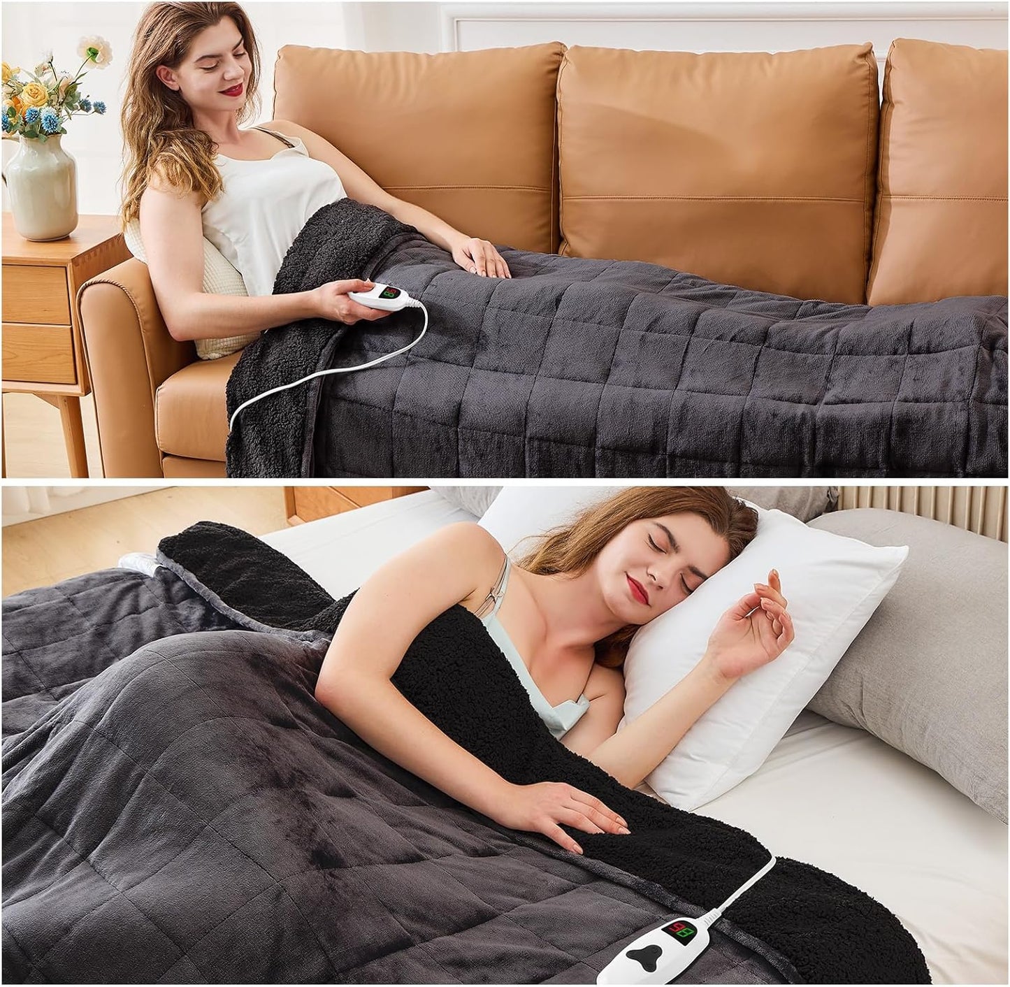CYMULA Heated Weighted Blanket for Adults, Weighted Heated Blanket 60" x 80", 20lbs Sherpa Fleece Weighted Electric Blanket Soft Heating Blanket with 10 Heating Levels & 1-8 Hours Auto Off, Dark Grey
