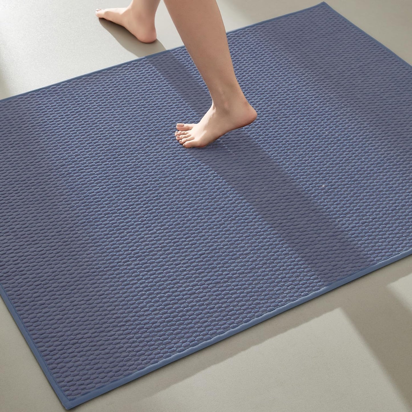 Large Bathroom Rugs Non Slip Washable Bath Rugs Super Absorbent Bathroom Rug Thin Quick Dry Low Pile Bath Mats, Denim Blue 36"x48"