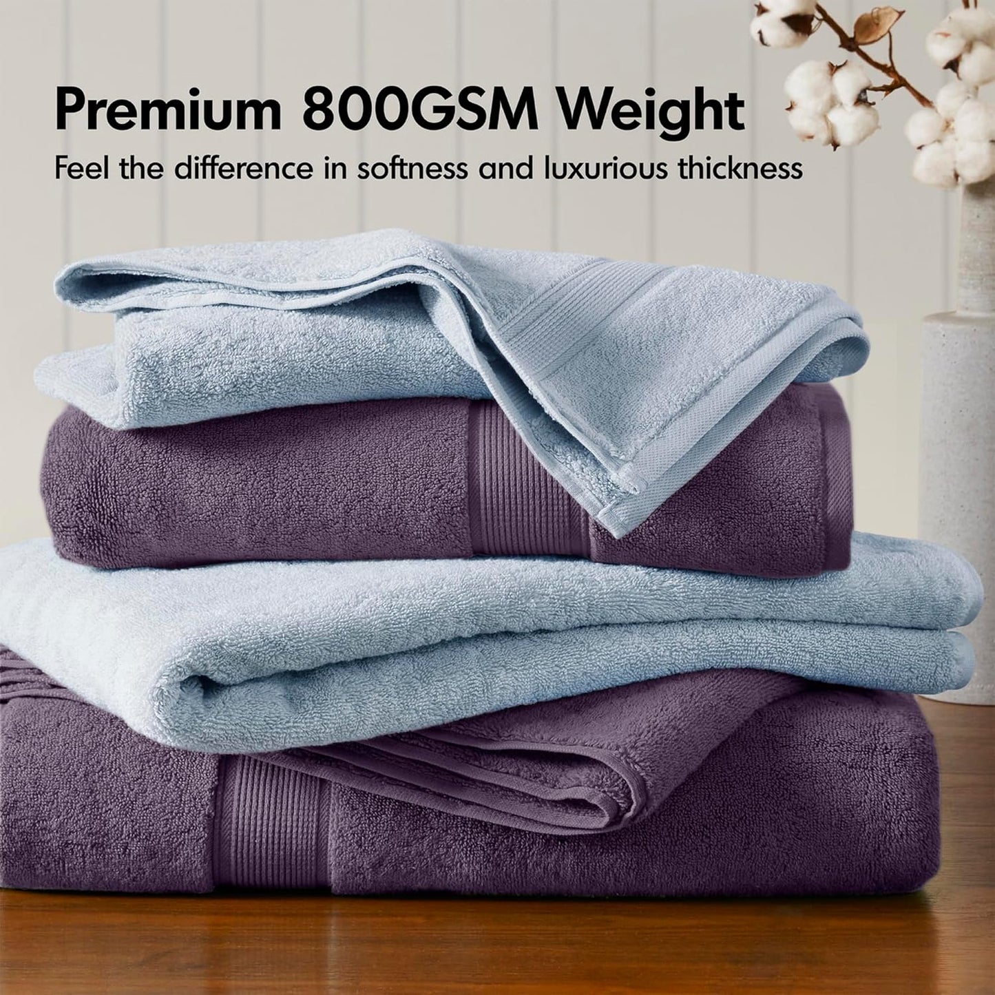 Madison Park 800GSM Bathroom Towel Set of 8 100% Cotton Bath Towel Set for Bathroom Luxurious Highly Absorbent 2 Bath Towels 2 Hand Towels 4 Washcloths Quick Dry Spa Quality Purple