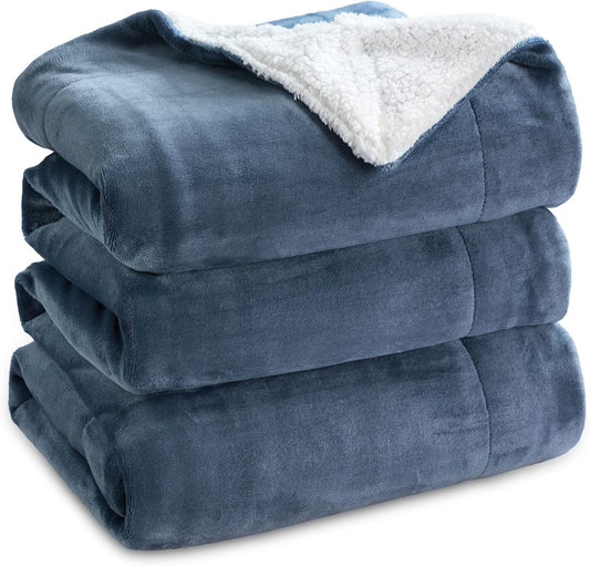 Bedsure GentleSoft Sherpa Fleece Blankets King Size for Bed - Thick and Warm, Soft Fuzzy Plush King Blanket for Winter, Slate Blue, 108x90 Inches