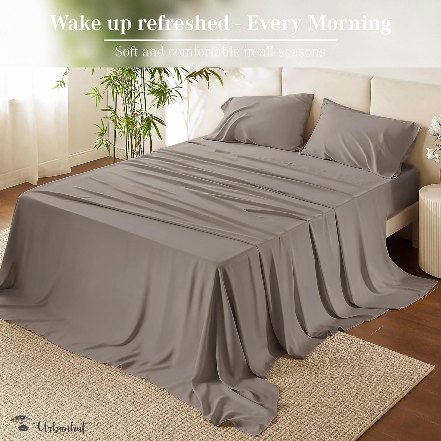 URBANHUT 1000 Thread Count Egyptian Cotton Sheets Queen Size, Long Staple Soft & Breathable, 4 Pc Bed Sheet Sets, Luxury Hotel Sateen Sheets Fits 16" Deep Pocket - Dark Grey