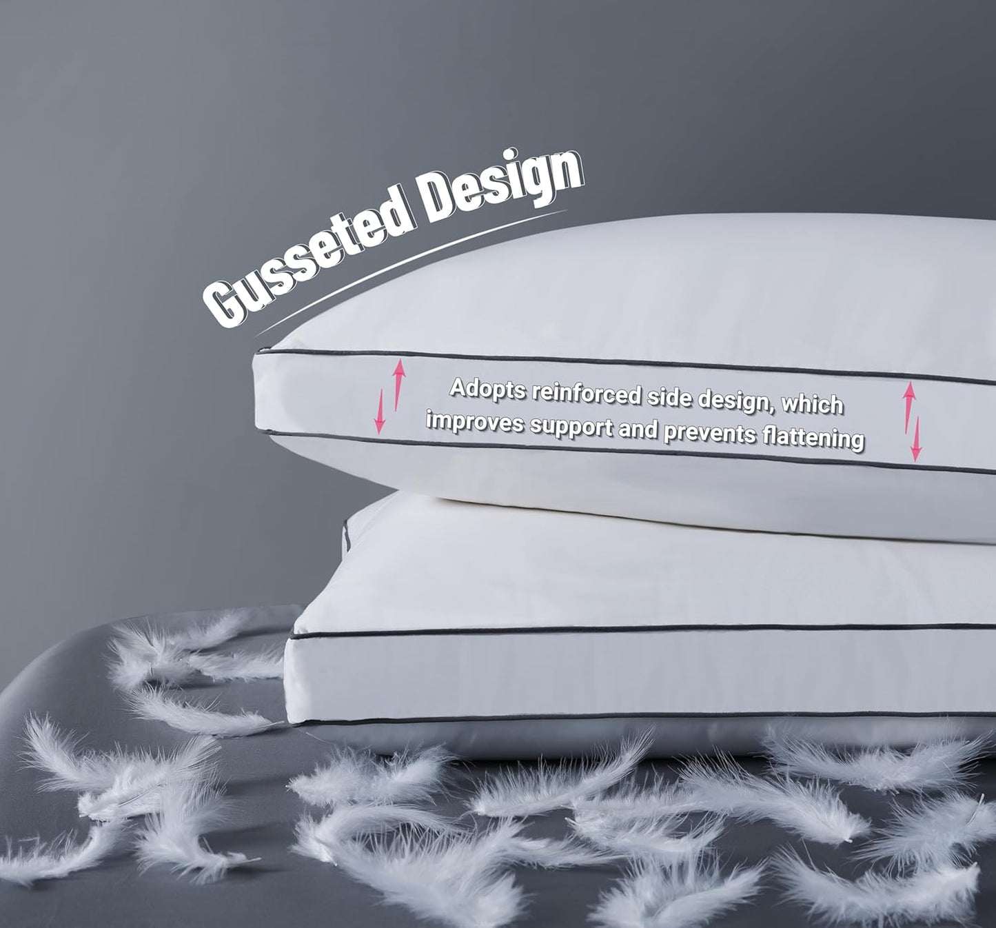 ELNIDO QUEEN Goose Feather Down Pillows Queen Size Set of 2，Luxury Hotel Collection Bed Pillows for Sleeping， Down Surrounded Pillows 2 Pack, Soft ＆ Fluffy for Side, Back Sleepers 20x30 in