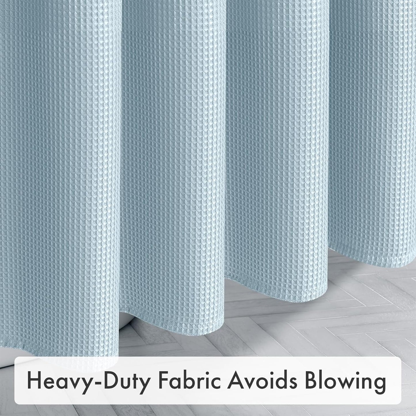 AmazerBath Fog Blue Shower Curtain Waffle Textured, Fabric Shower Curtain Misty Blue Thick Heavy Duty 240GSM Hotel Quality Bathroom Shower Curtains, Premium Polyester, 72 x 72 Inches