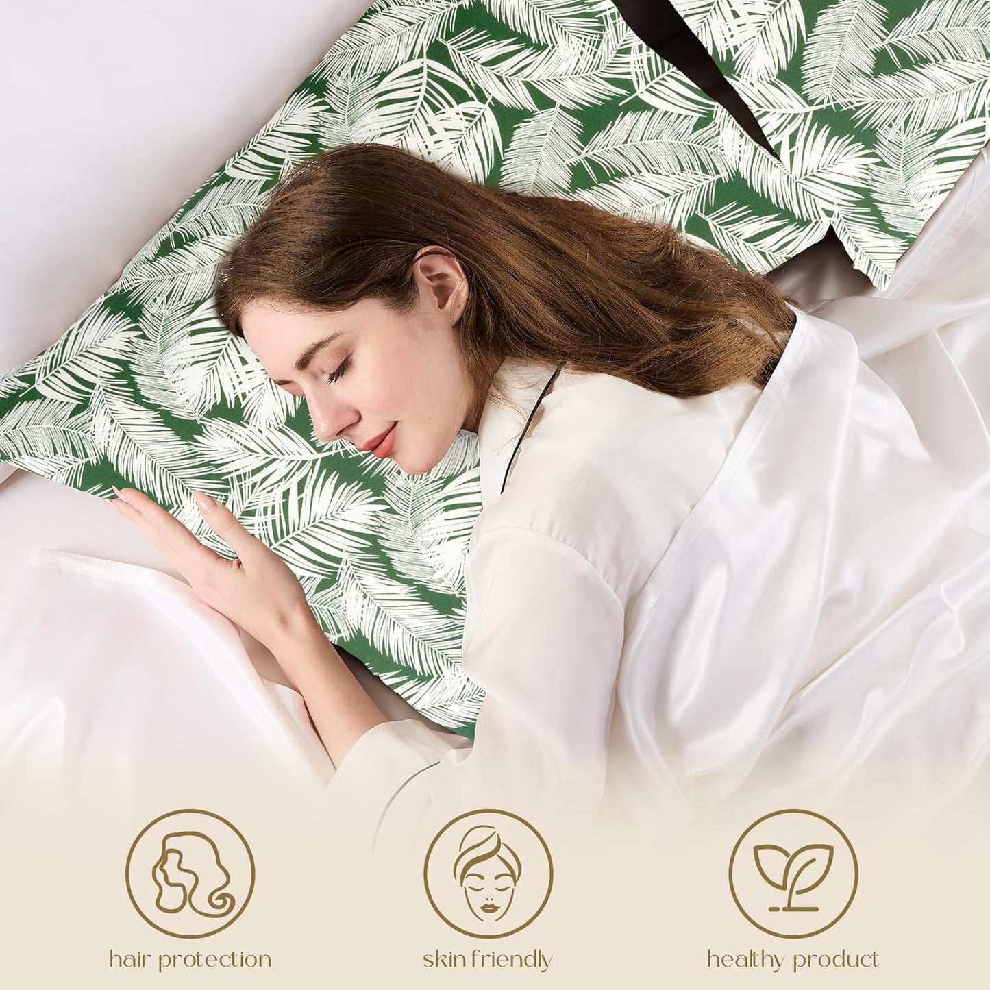 ZIMASILK 100% Pure Mulberry Silk Pillowcase for Hair and Skin Health,Both Sides 19 Momme Silk Floral Print,1pc (Standard 20''x26'',White Leaves)