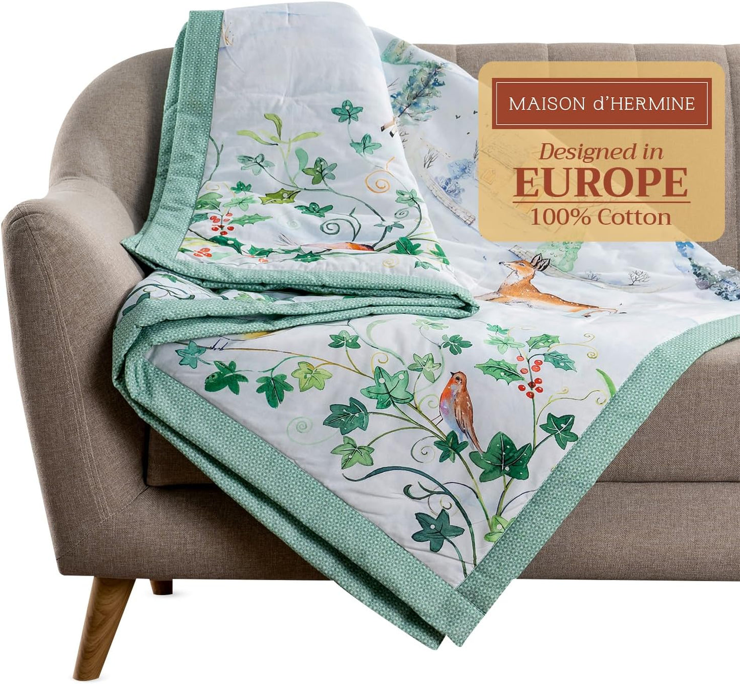 Maison d' Hermine Throw Blanket for Couch Lightweight Soft Warm Breathable Cotton Throw Blankets for Bed Girls Boys Women Men Gifts Sofa Travel Living Room Chair Bedding (50"x60", Snowy World)