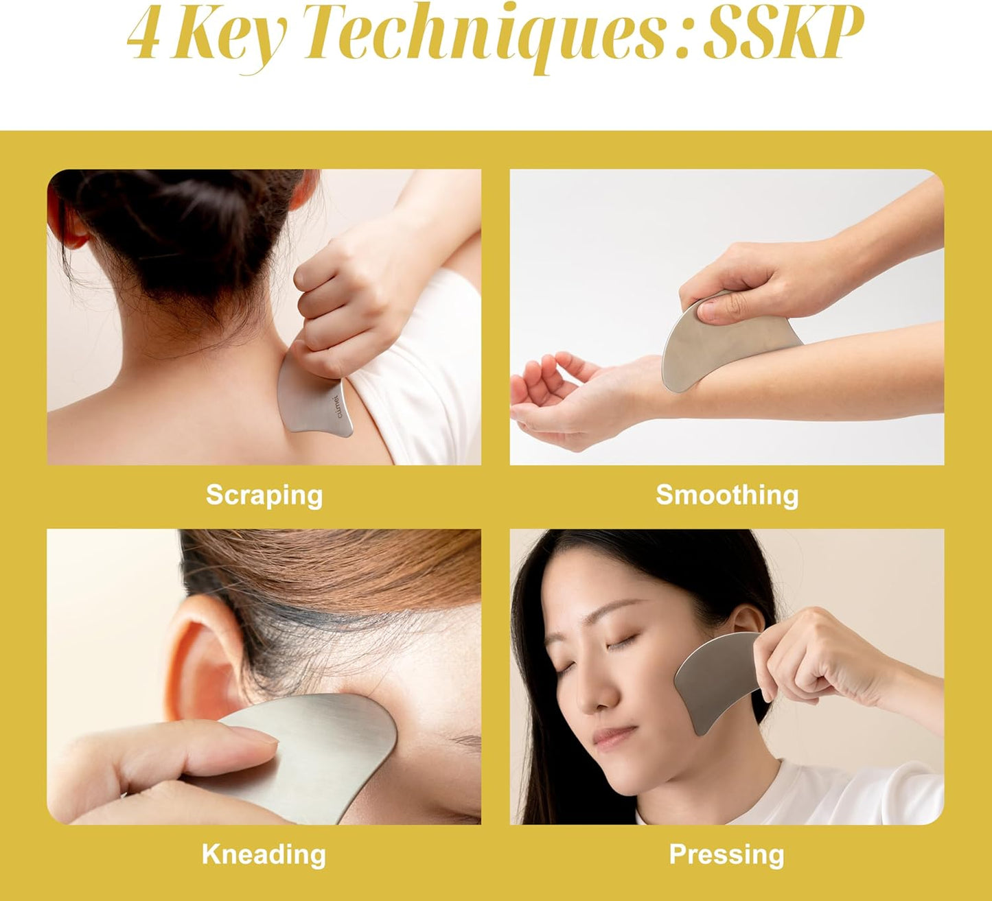 SHUHU Stainless Steel Gua Sha Facial Tool for Face & Body – Jawline Sculptor & Puffiness Relief – Face Massage Tool for Lymphatic Drainage, Tension & Muscle Relief, with Travel Pouch