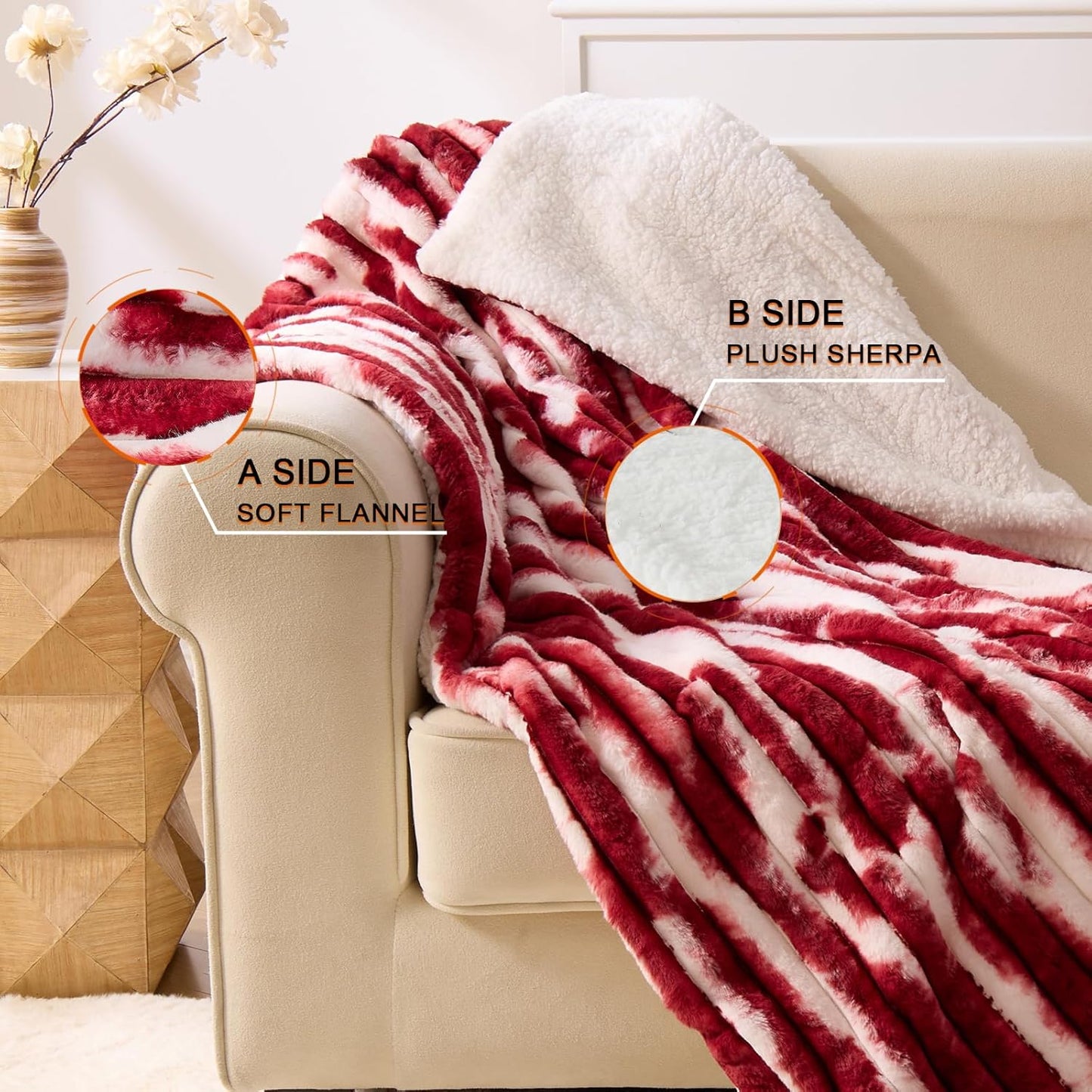 Heated Blanket Queen - 84"x90" Dual Control Bed Electric Blankets with 6 Heating Levels & 10 Hours Auto Off, Soft Ribbed Faux Fur Sherpa, Over-Heated Protection ETL, Red