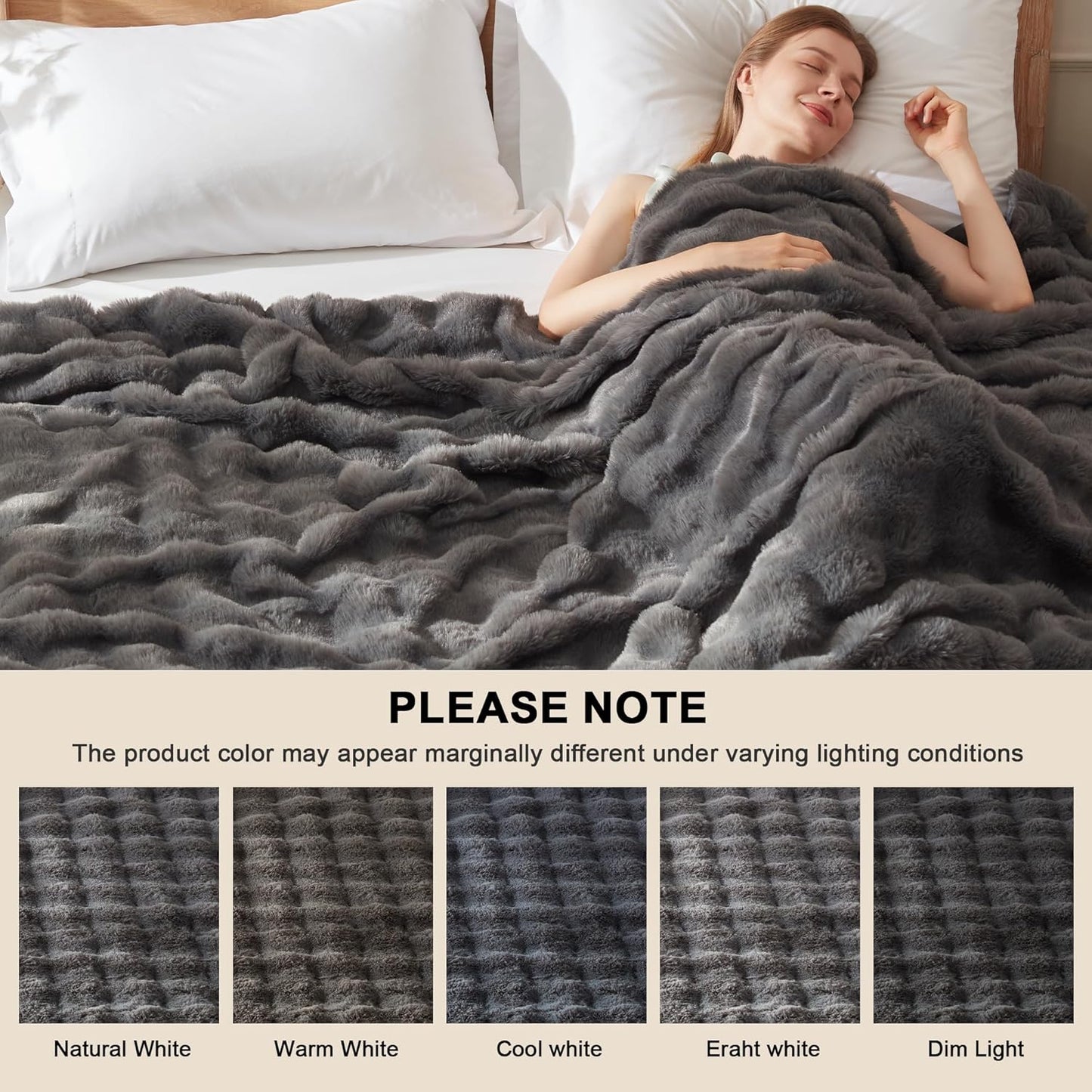 Heated Throw Blanket - Plush Thick Bubble Faux Fur Heated Blanket, Fast Heating Electric Blanket 6 Heating Levels & 4 Hours Auto-Off, Machine Washable, 50"x60", Dark Grey