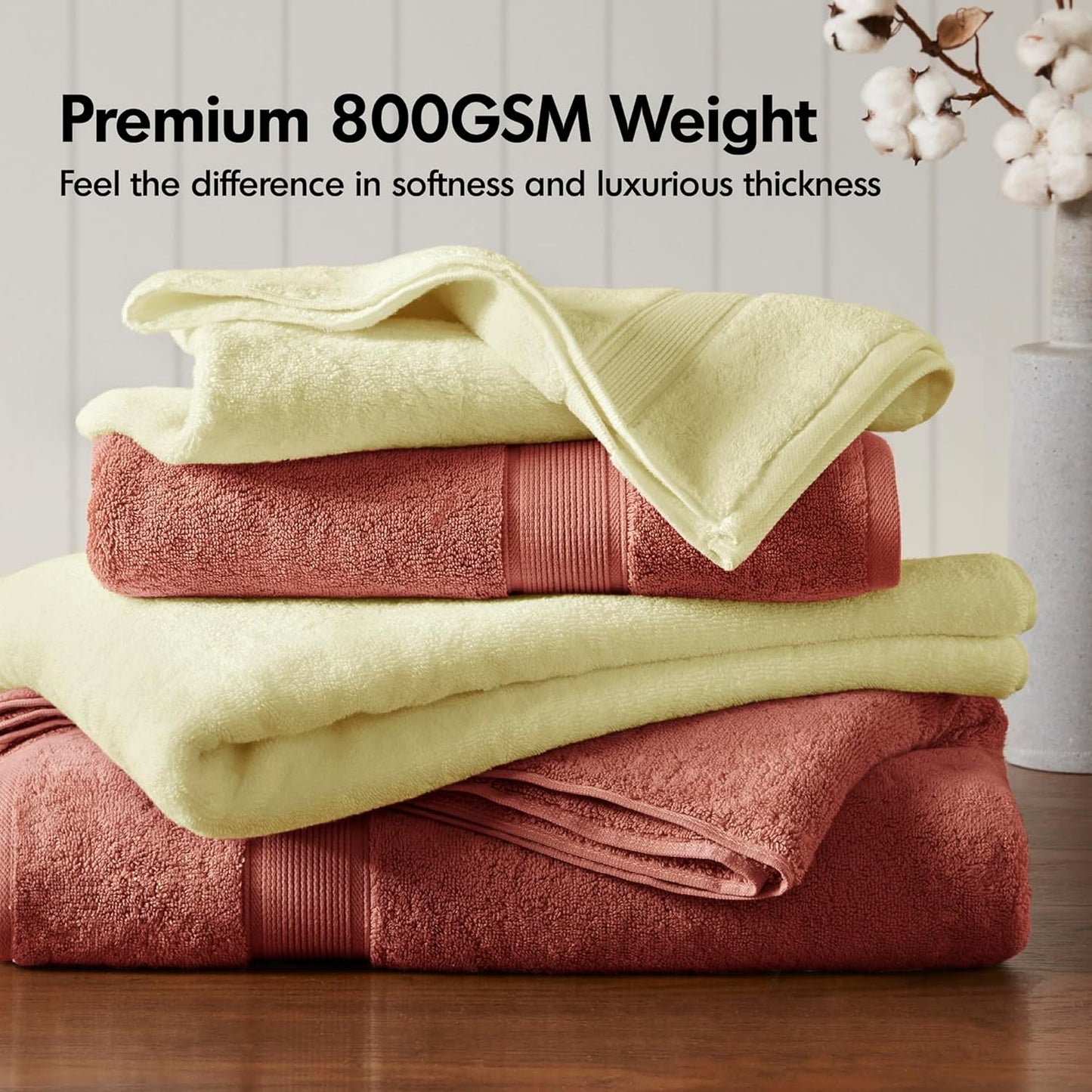 Madison Park 800GSM Bathroom Towel Set of 8 100% Cotton Bath Towel Set for Bathroom Luxurious Highly Absorbent 2 Bath Towels 2 Hand Towels 4 Washcloths Quick Dry Spa Quality Yellow