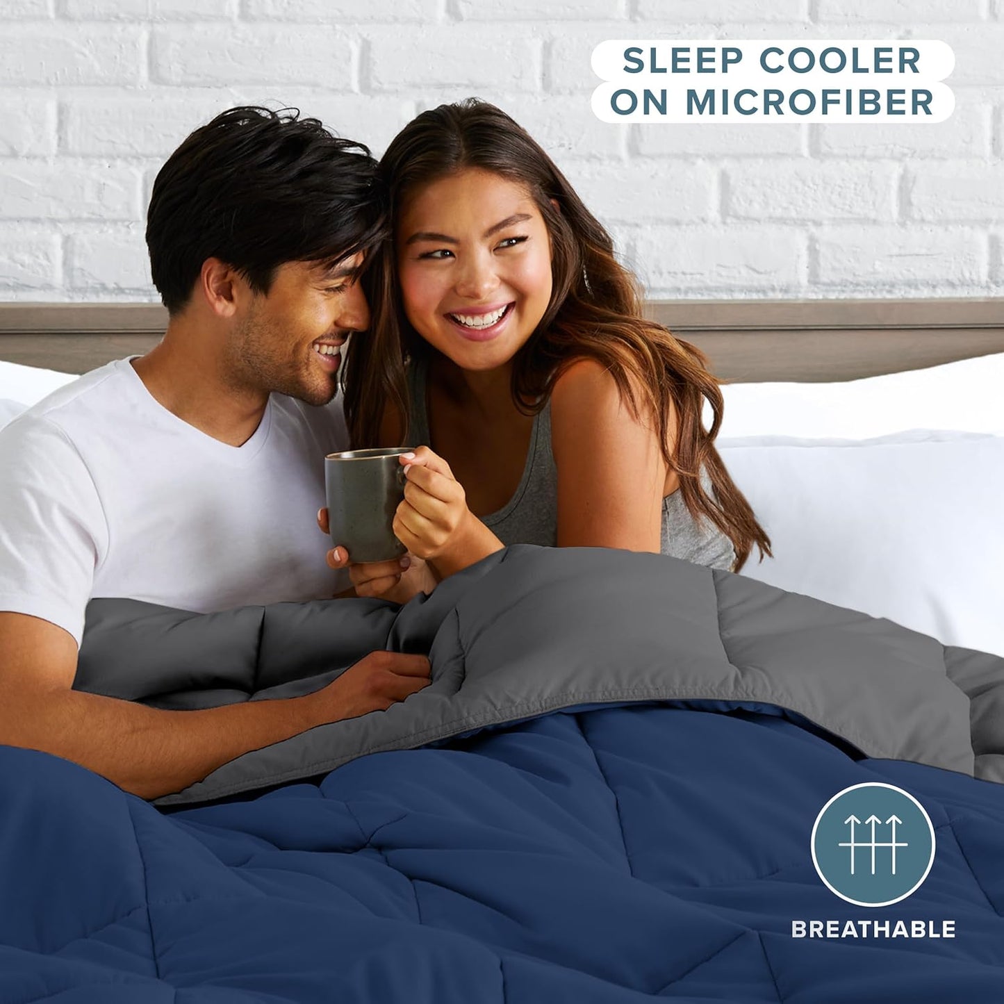 Bare Home Oversized King Comforter - Reversible Colors - Goose Down Alternative - Ultra-Soft - Premium 1800 Series - All Season Warmth - Bedding Comforter (Oversized King, Dark Blue/Grey)