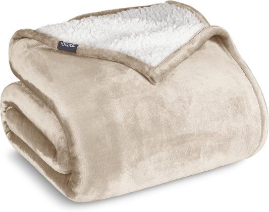 Bare Home Sherpa Fleece Blanket - King Size - Blanket for Bed, Sofa, and Couch - Warm & Lightweight - Fluffy & Soft - Reversible (King, Oyster)