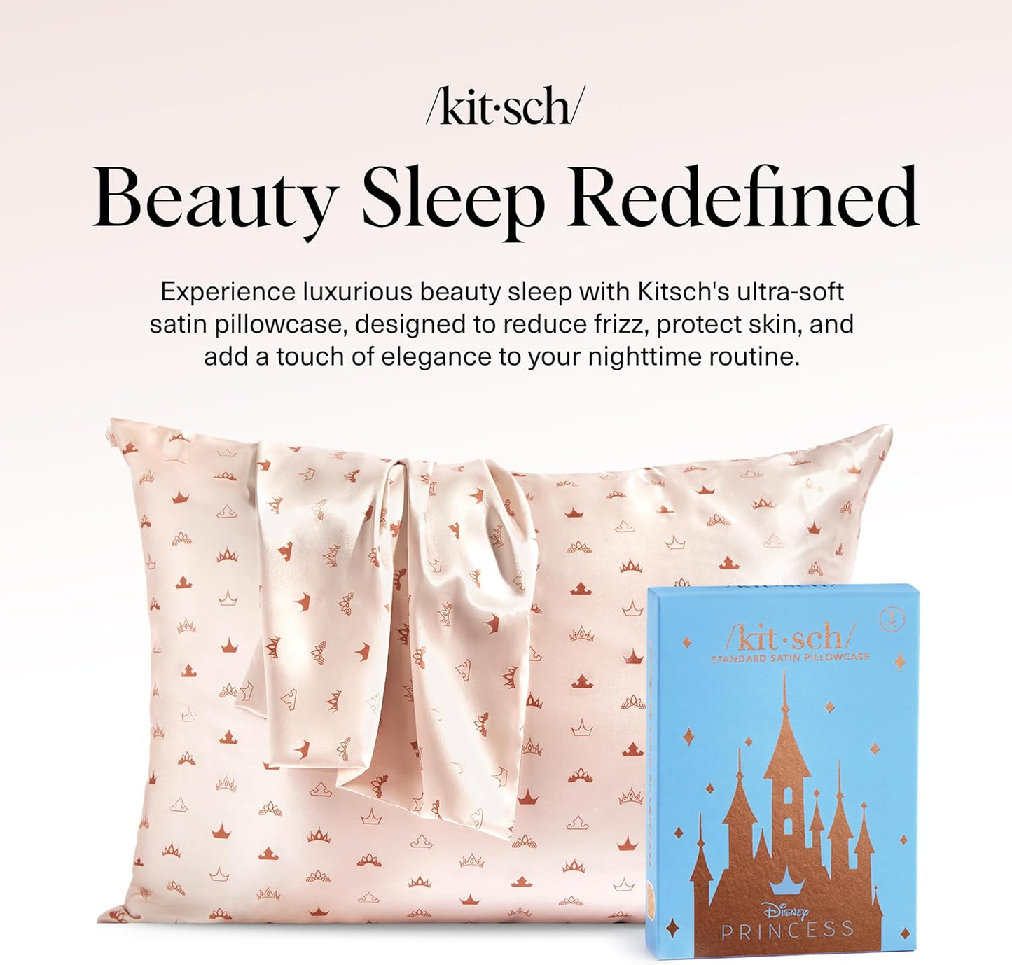 Kitsch & Disney Desert Crown Satin Pillowcase with Zipper for Hair & Skin, Softer Than Silk Pillow Cases Queen, Wrinkle-Free, Smooth and Cooling Satin Pillow Covers, Queen/Standard Size (19"x26")