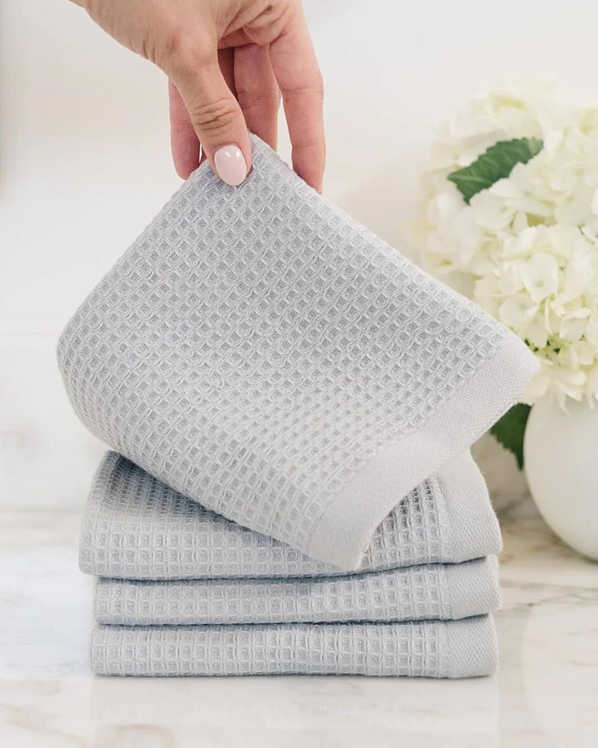 Cozy Earth Waffle Washcloths - 60% Cotton 40% Viscose from Bamboo Washcloths 13 x 13 Inches - Soft & Absorbent Terry, Reversible Mini Textured Waffle & Weave Pattern - 4 Pack