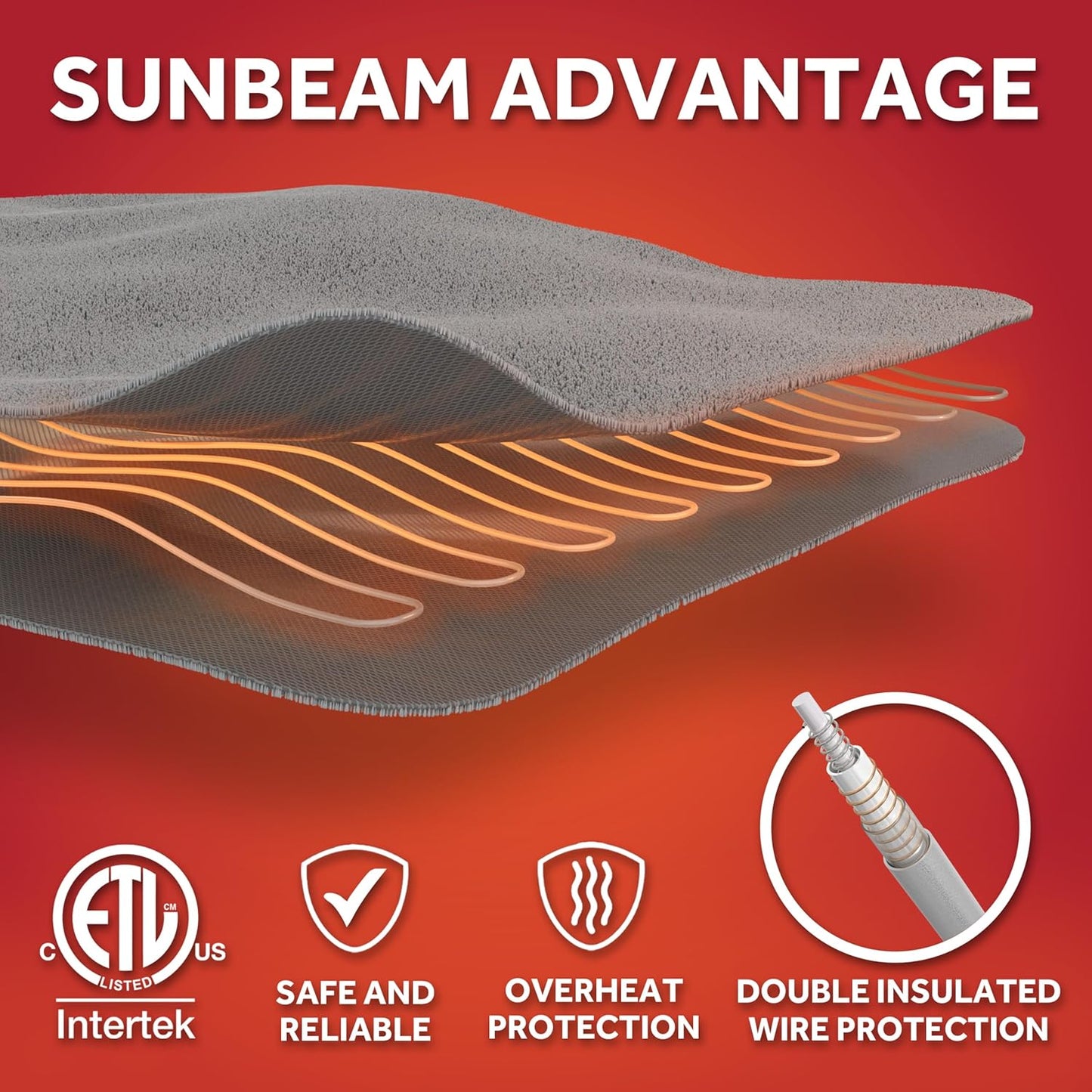 Sunbeam Electric Throw Royal Luxe Microplush Heated Blanket, 4 Heat Settings, 4-Hour Auto Shut-Off, Fast Heating, Warm and Cozy, Cabernet Red Color, 50" x 60"