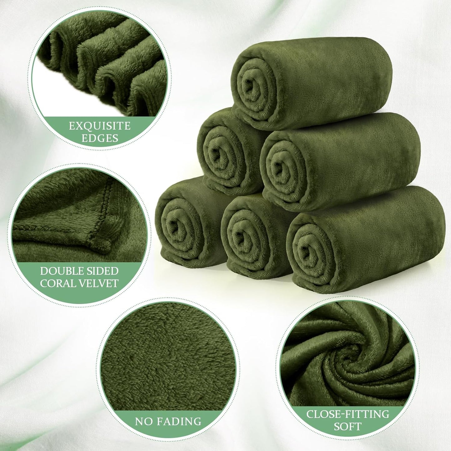 Tinideya 6 Pcs Flannel Fleece Throw Blanket Bulk 50 x 60 Inch Soft Fleece Blanket Warm Throw Blanket Coral Blankets for Couch Sofa Home Wedding Gifts Season (Army Green)