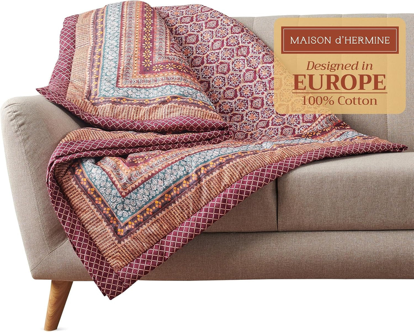 Maison d' Hermine Throw Blanket for Couch Lightweight Soft Warm Breathable Cotton Throw Blankets for Bed Girls Boys Women Men Gifts Sofa Travel Living Room Chair Bedding (60"x80", Fair Isle)