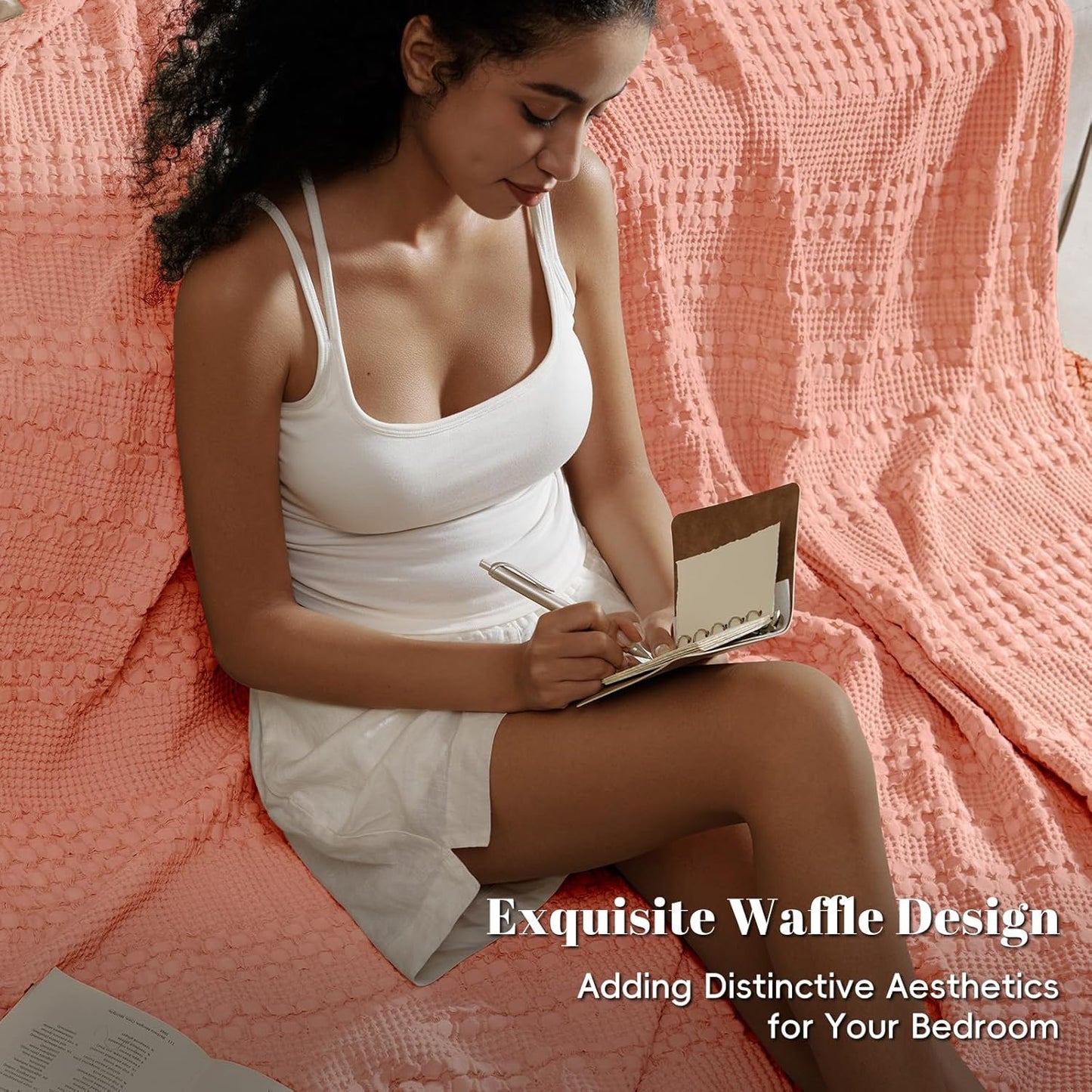 PHF 100% Cotton Waffle Weave Blanket Twin Size for Bed, Soft Lightweight & Breathable, All-Season Comfort, Luxury Aesthetic Woven Bedding for Home Decor, 66"x90", Canyon Clay