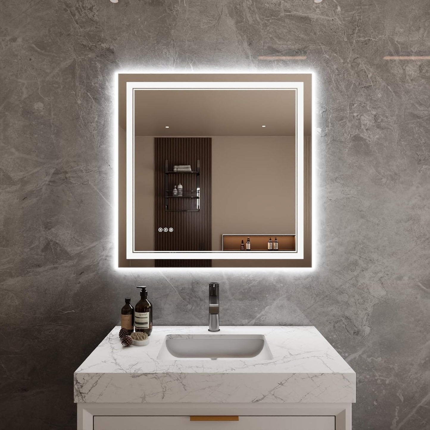 Bathroom Mirror with Lights 36"X36" with Front Light and Backlit, Tempered Glass, Wall Mount Horizontal/Vertical, Stepless Dimmable, 3 Colors, Anti Fog, Bathroom Memory LED Mirror