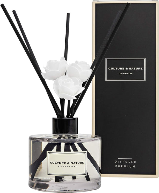 CULTURE & NATURE Reed Diffuser Set 6.7oz (200ml) Black Cherry Scented Diffuser with Sticks Home Fragrance Reed Diffuser for Bathroom Shelf Decor