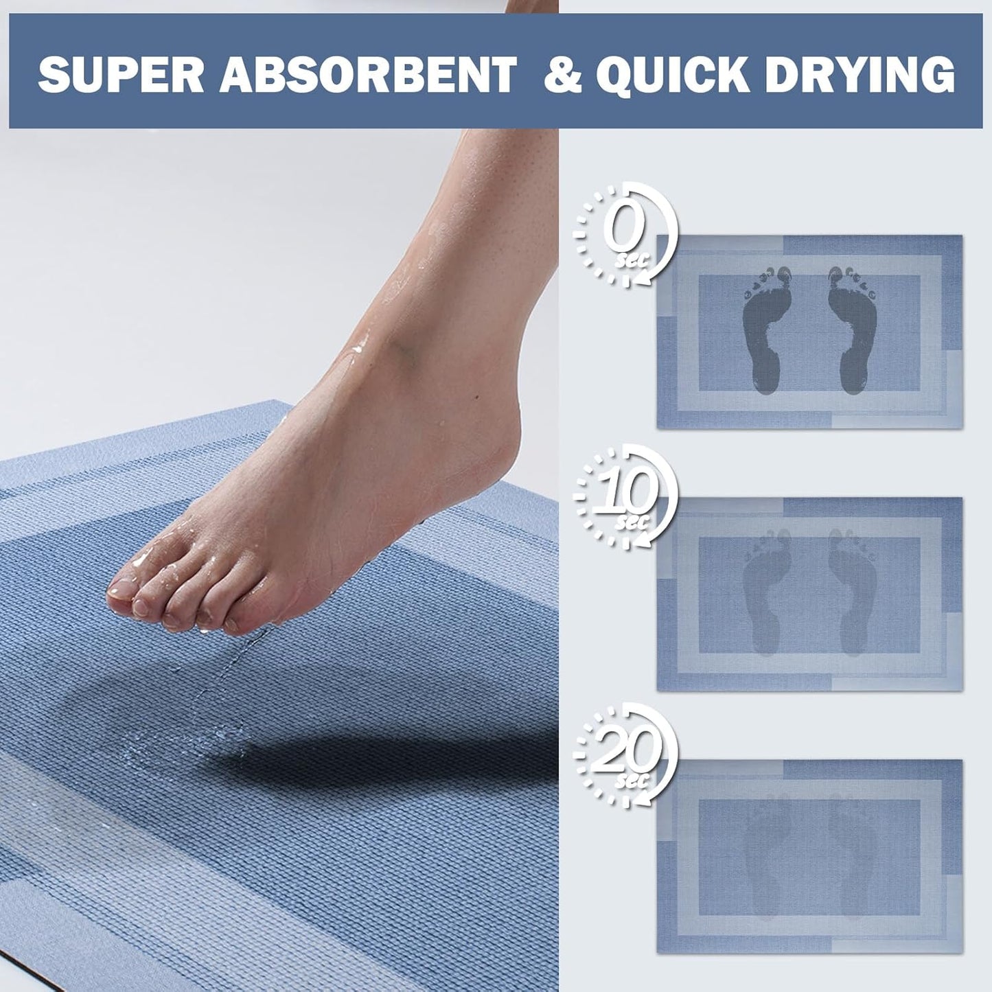 Extra Long Non Slip Bathroom Runner Bath Mat, Rubber Backing Ultra Thin Bath Rug Fit Under Door Quick Dry Super Absorbent Washable Shower Mat for Bathroom Floor Bathtub Sink, Blue 24"x70"