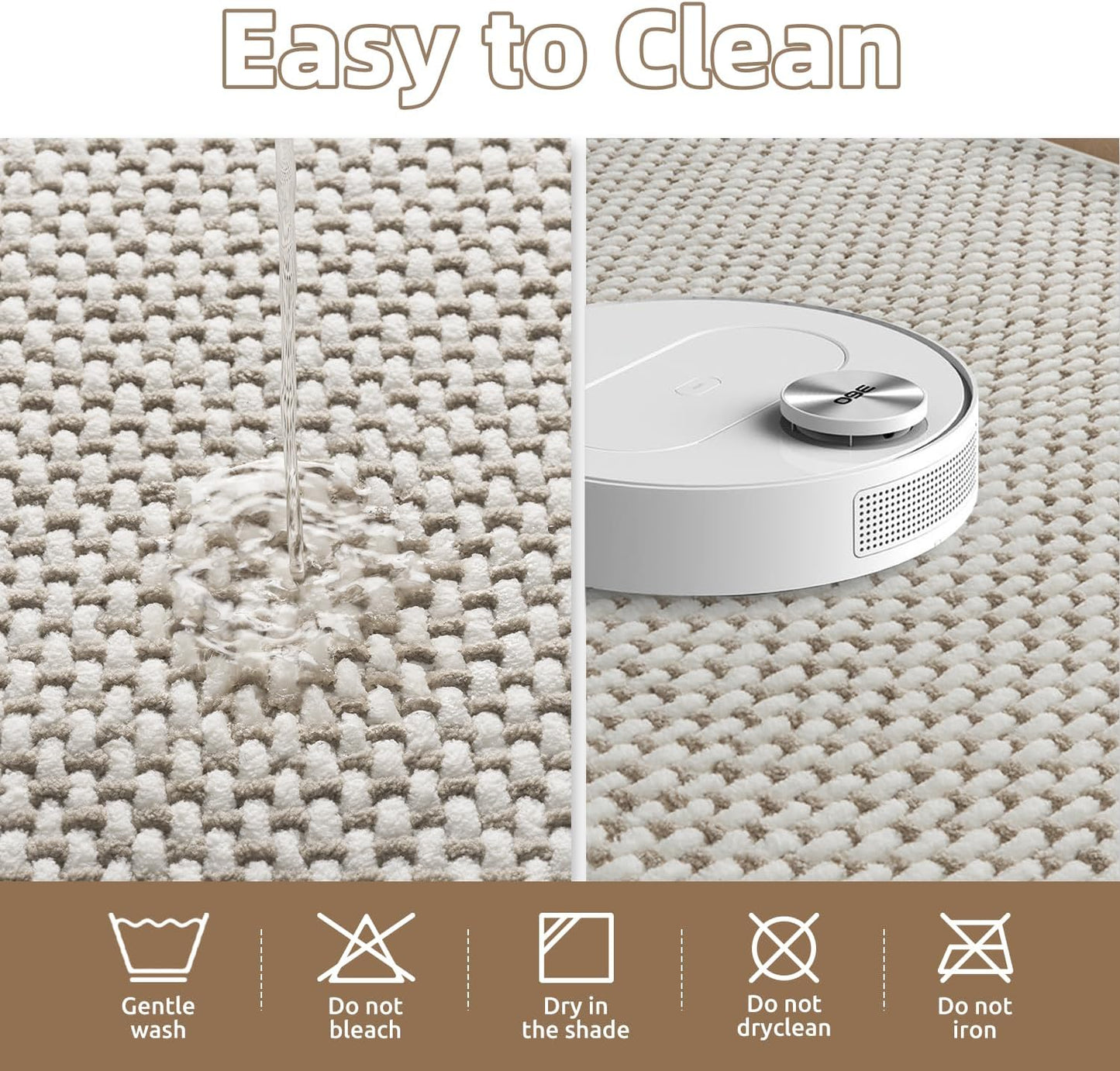 PADOOR-Bath Mat Runner-Super Absorbent Chenille Bathroom Mats-Rubber Backed Bath Mats for Bathroom Non Slip, Easy Clean Bathroom Runner Rugs Front of Bathtub,Shower Room,Sink-24×48, Beige&Cream