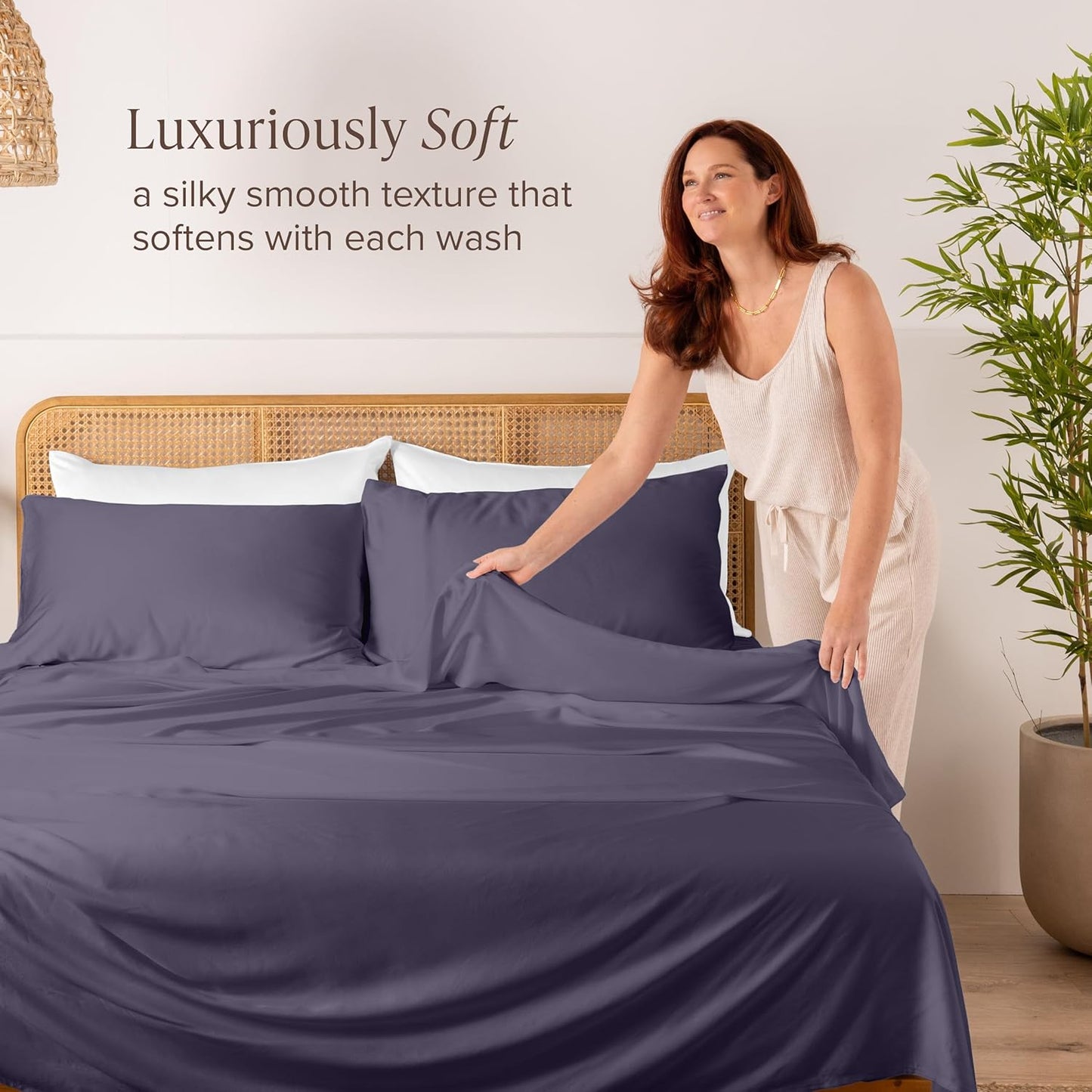 Bare Home 100% Rayon Made from Bamboo Queen Sheet Set - 4 Piece Bedding Set - Deep Pockets - Breathable - Easy Fit - Bedding Sheets & Pillowcases (Queen, Dusty Purple)