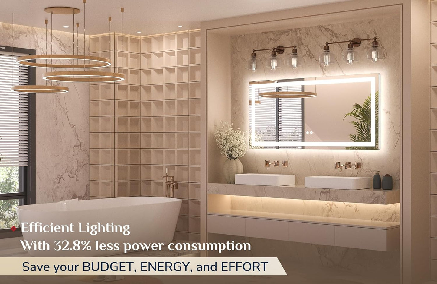 Keonjinn 48 x 24 Inch LED Bathroom Mirror with Lights, Bighter Frontlit & Backlit Vanity Mirror with Stepless Dimmable 3-Color, Anti-Fog Mirror for Wall, HD Tempered Glass, Memory Founction, CR90+