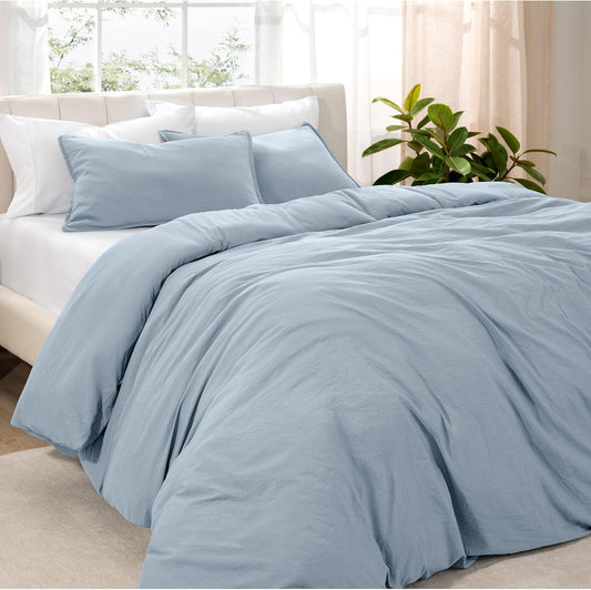 Bare Home Microfiber Duvet Cover Set - Ultra Soft Washed Microfiber - Full Size - Linen-Like Look - Easy Care - Breathable Fabric - Our Softest Duvet Cover Set (Full, Dusty Blue)