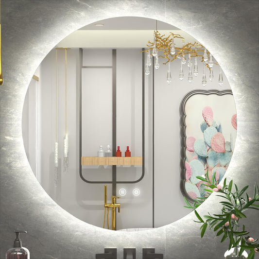 40 inch Large Round Vanity Mirror with LED Lights for Bathroom, Dimmable Backlit & 3 Color Temperatures (3000K/4500K/6000K), Anti-Fog, 5MM HD Glass, Memory, Frameless