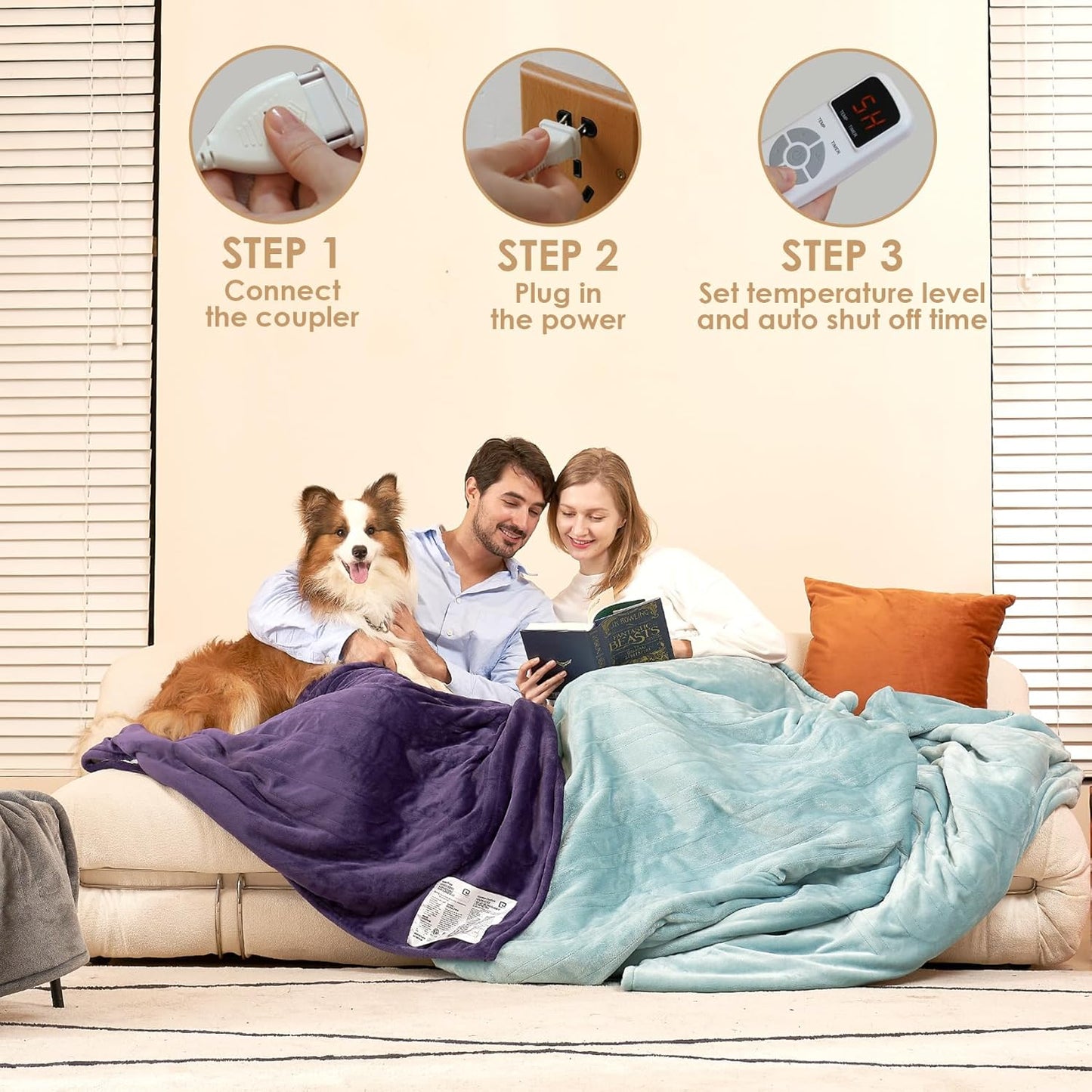 EHEYCIGA Heated Throw - Heating Blanket with 9 Levels & 10 Hr Auto Off, Soft Cozy Sherpa Blanket, 50 x 60 Inches