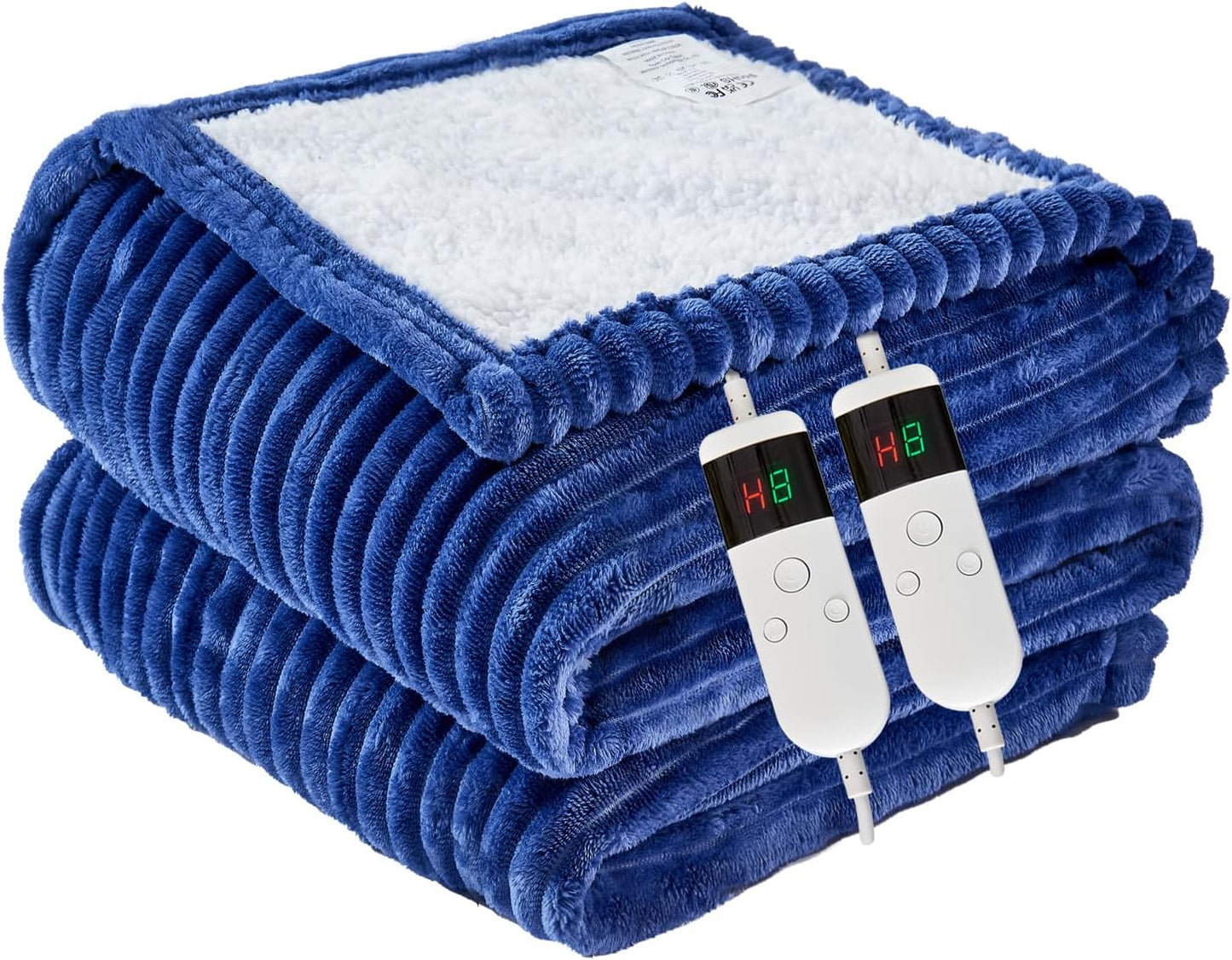 Heated Blanket Electric Queen, Soft Flannel Heating Blanket with 8 Hours Auto Off 10 Fast Heating Levels Machine Washable Sherpa Heated Blanket with Overheating Protection