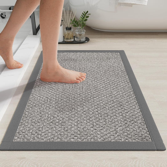 Bath Mat Bathroom Rugs Non Slip Washable, Soft Jute-Like Ultra Thin Bath Mats, Rubber Backing Super Absorbent Quick Dry Thin Bath Rug Shower Mat Fit Under Door Bathroom Tub Floor, Gray 20" x 32"