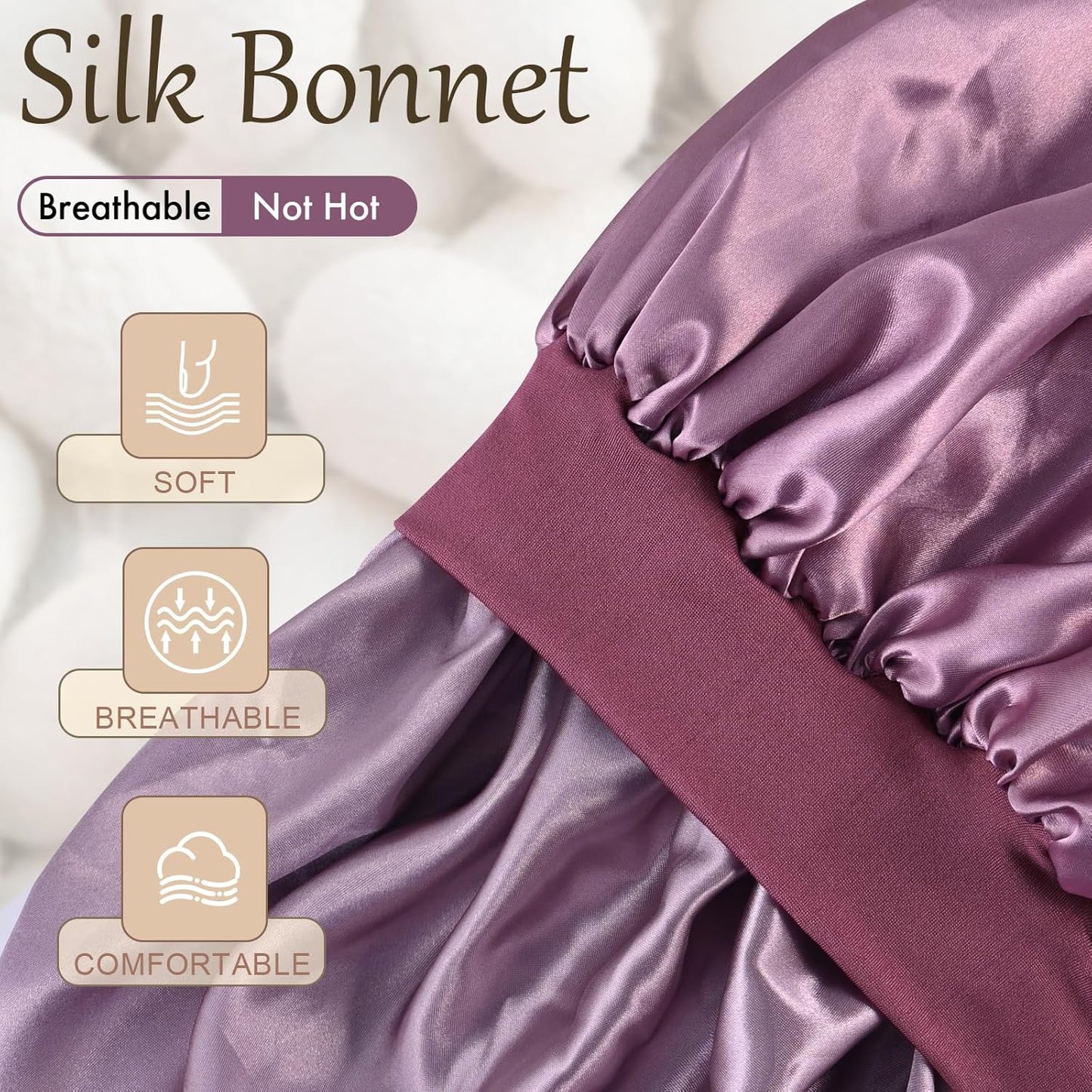 Satin Silk Bonnet for Sleeping, Soft Satin Lined Hair Bonnet for Women, Double Layer Sleep Nightcap