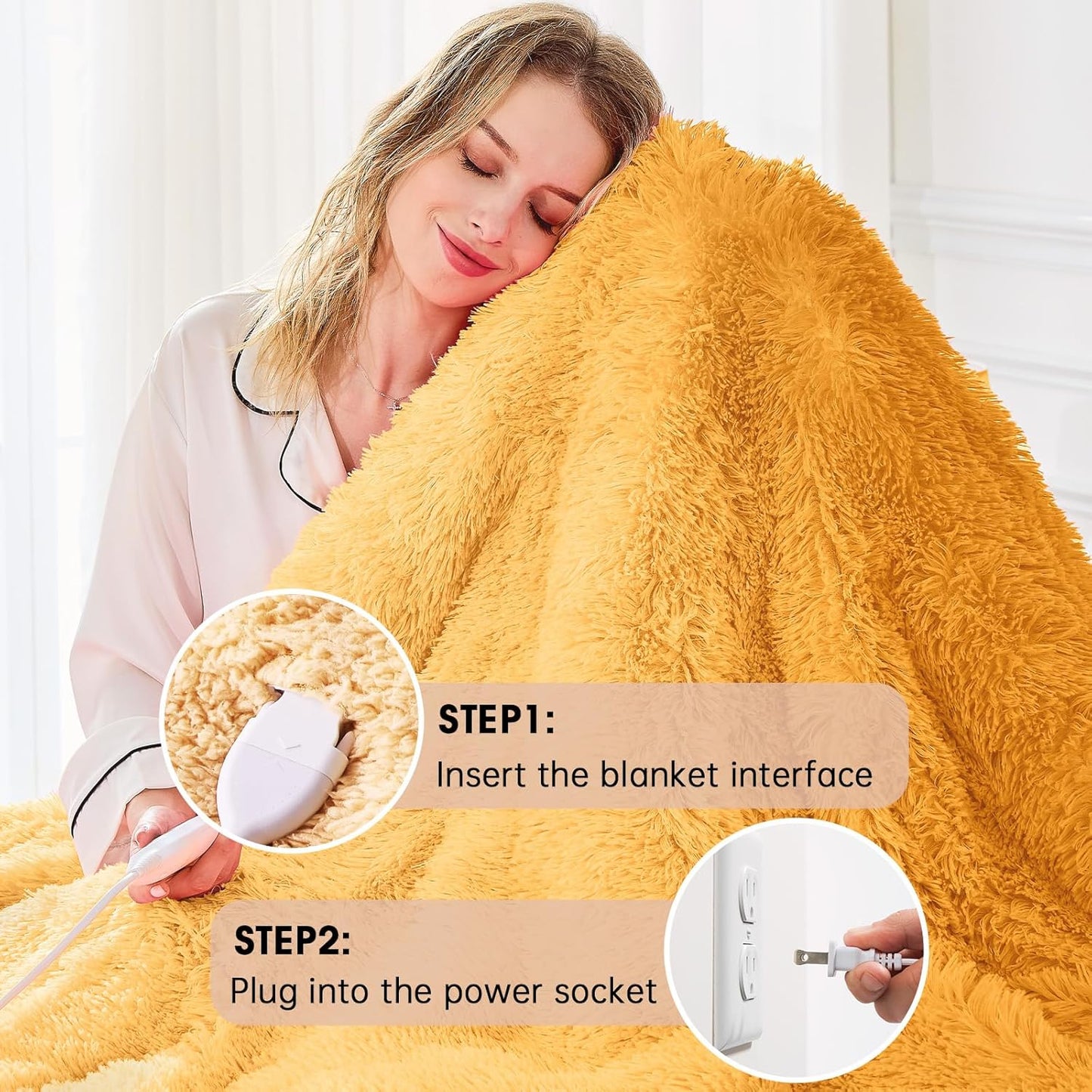 Heated Electric Blanket Throw–Faux Fur with Soft Thick Sherpa,Warm Winter Birthday Gifts for Women Grandma，10 Heat Settings,5 Time Settings with Fast Heating, 50x60, Beige