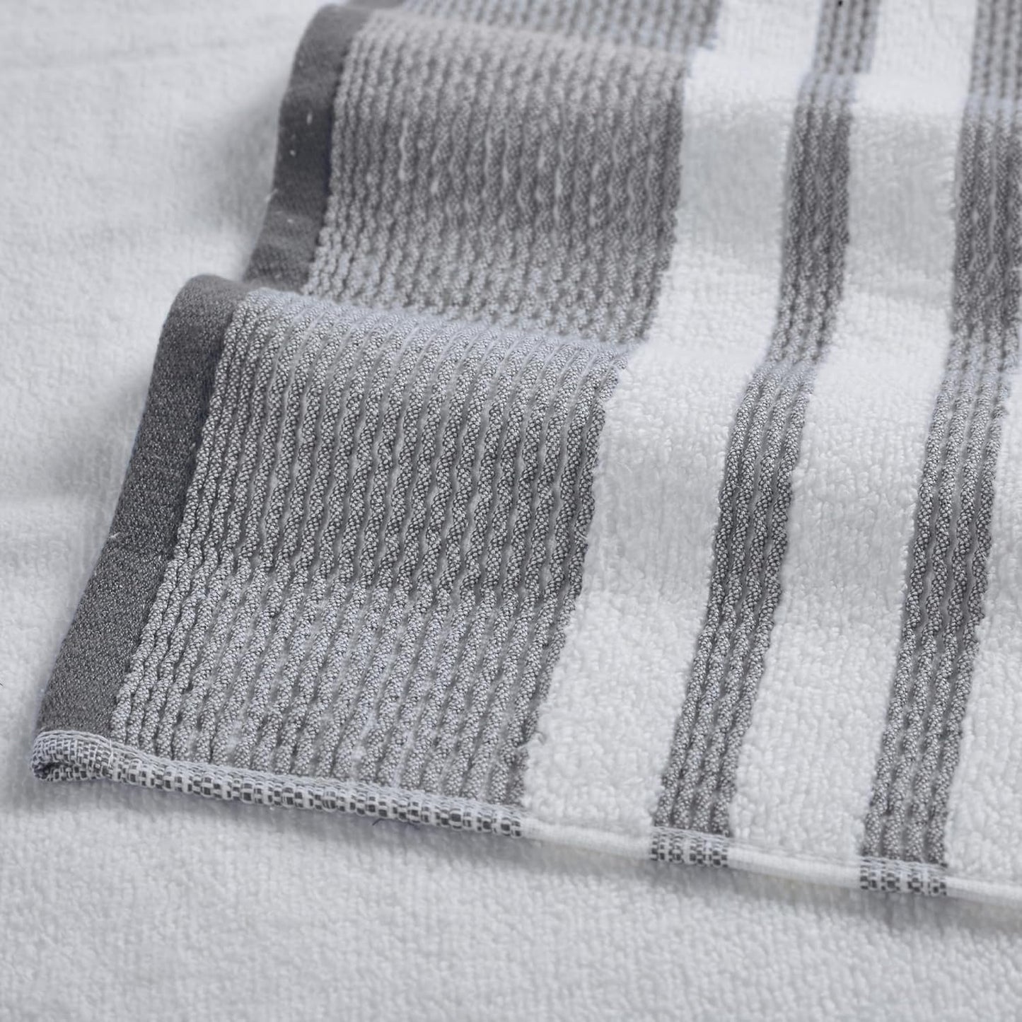 Modern Threads 6 Piece Set, 2 Bath Towels, 2 Hand Towels, 2 Washcloths, Quick Dry White/Contrast Reinhart Coal
