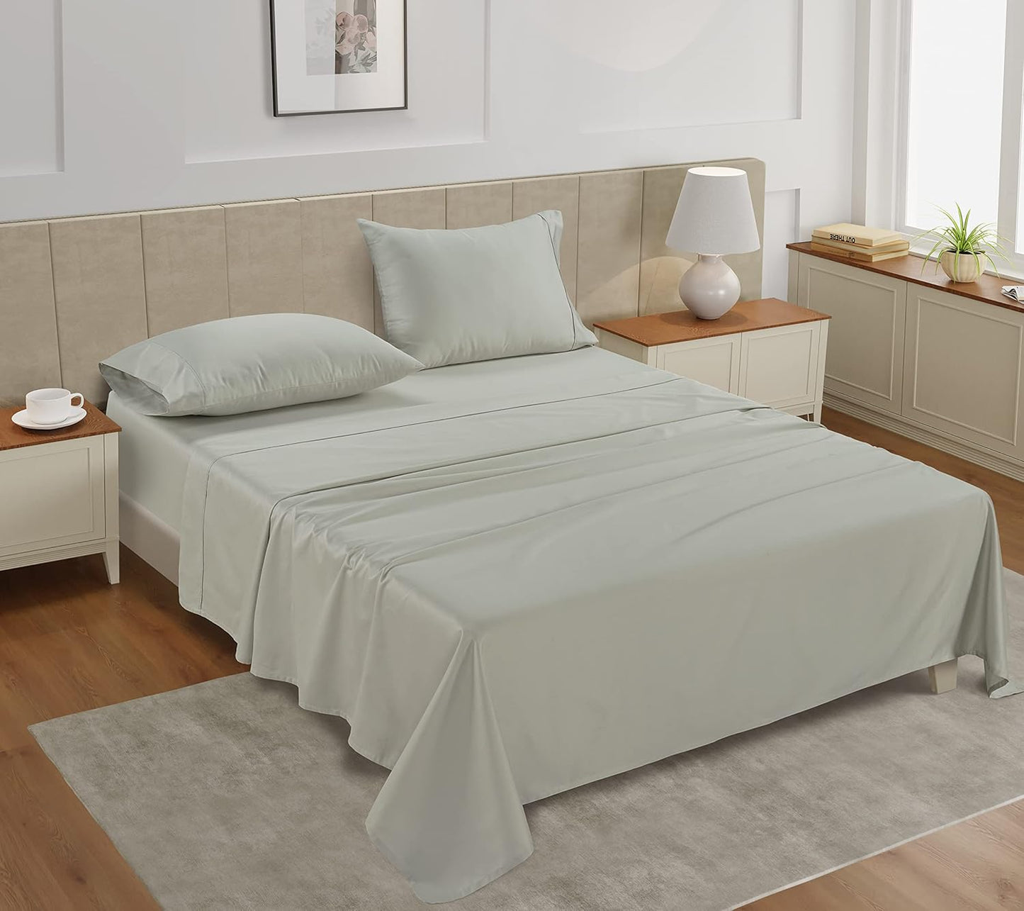 LANE LINEN California King Size Bed Sheets – 450 Thread Count 100% Cotton, Soft & Cooling Sateen Weave, 15” Deep Pocket Fully Elasticized Fitted Sheet, Fade-Resistant Hotel Bedding, Moonstruck