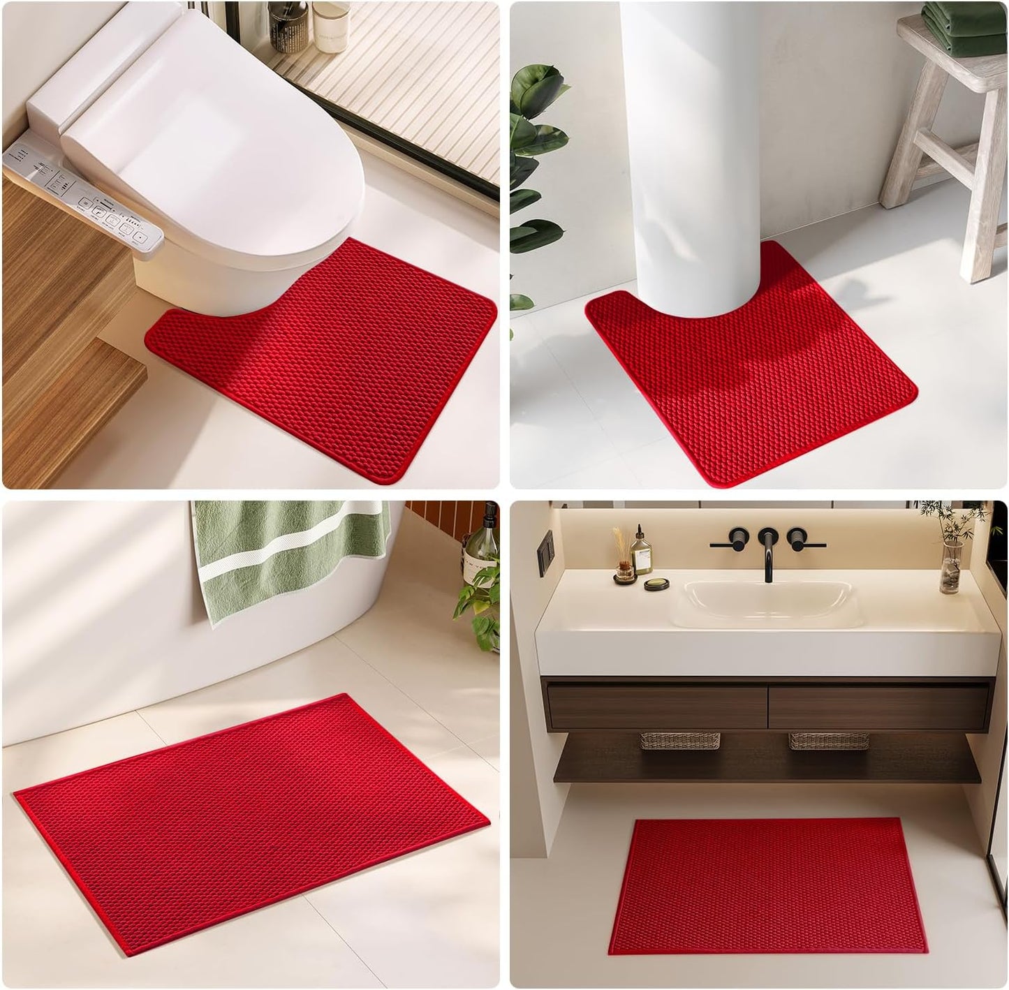 Christmas Bathroom Rugs Non Slip Washable, Super Absorbent Thin Bath Mat Quick Dry Low Pile Bathroom Rug, Red 20"x48"