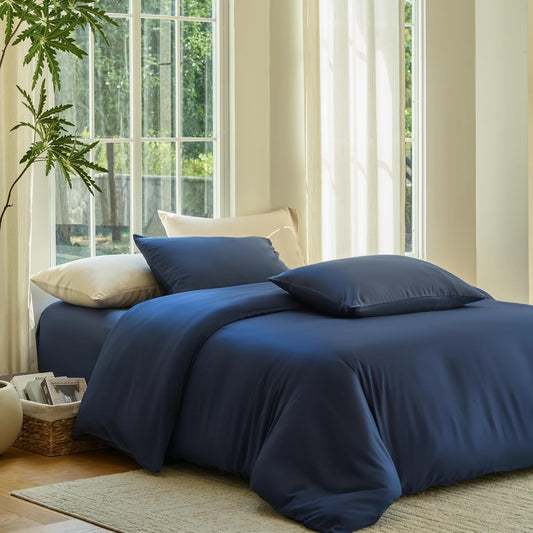 DOZ Duvet Cover Set, 100% Viscose derived from Bamboo, Organically Grown, Buttery Soft, Cooling Duvet Covers, High GSM, 1 Duvet Cover and 2 Pillowcases, 90"x90" (Sapphire, Full/Queen)